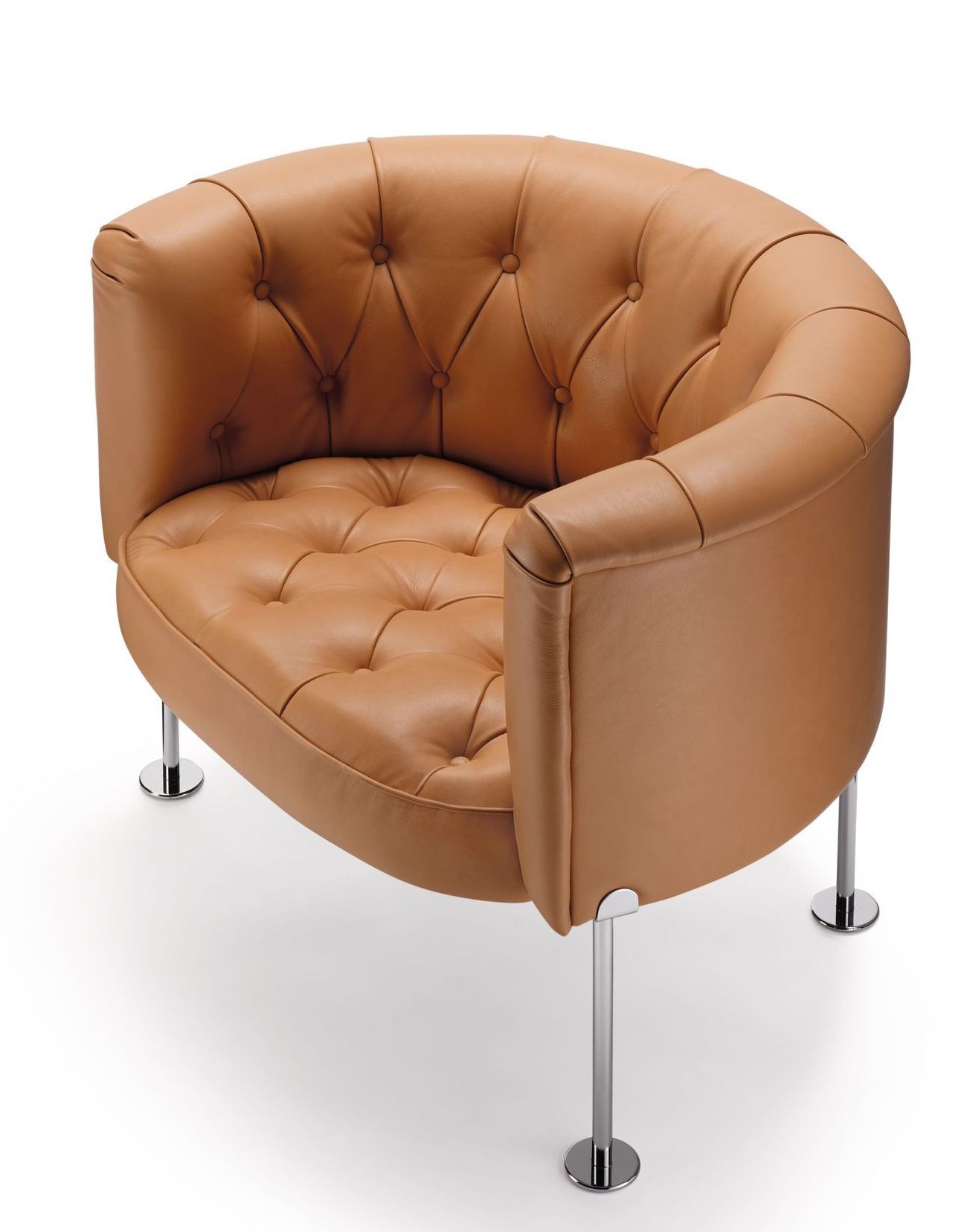 310 Haussmann Sessel von Walter Knoll: Brauner Ledersessel mit Knopfheftung und Chromfüßen.