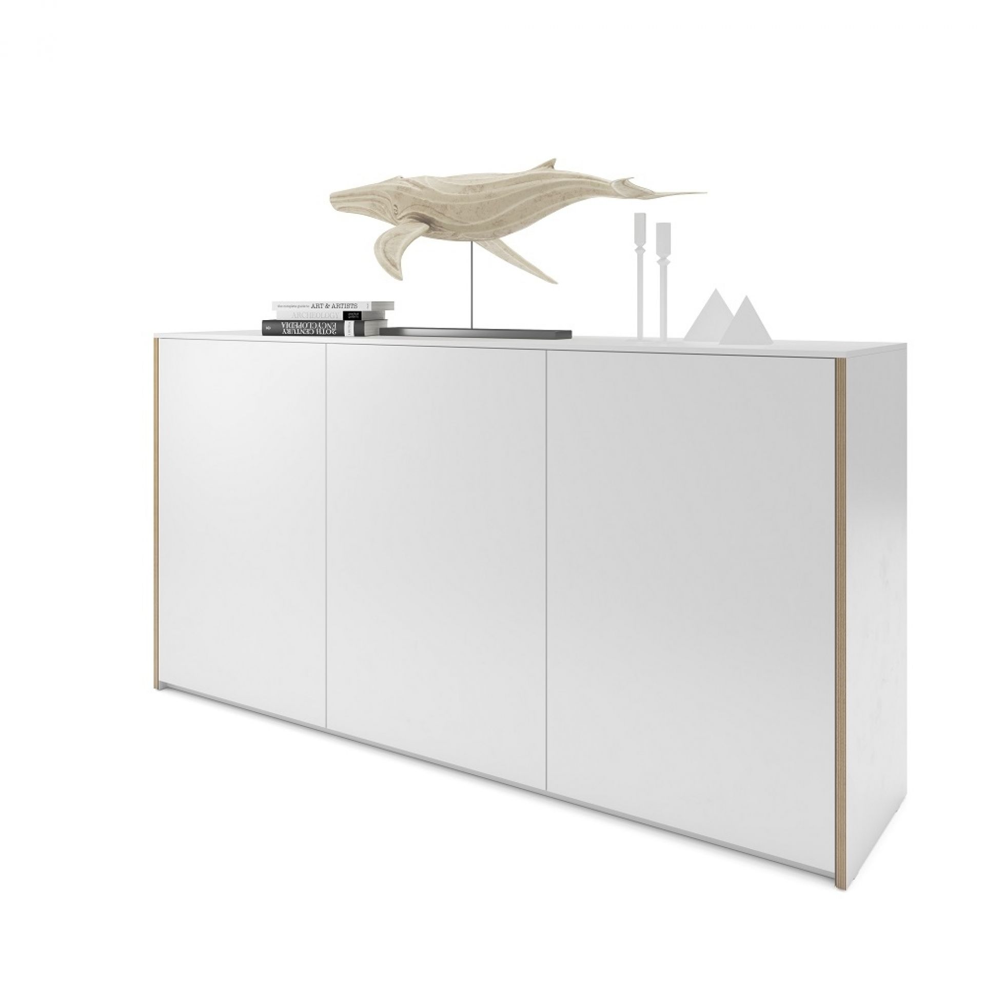 Weißes Müller Möbelwerkstätten Sideboard "Modular Plus" mit Doppeltür links, Stauraum für Wohnzimmer.