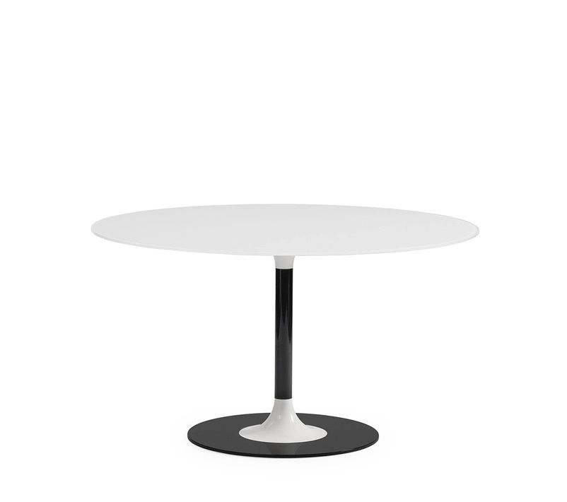 Weißer, runder Thierry XXL Tisch von Kartell mit schwarzem Fuß für Esszimmer und Wohnzimmer.