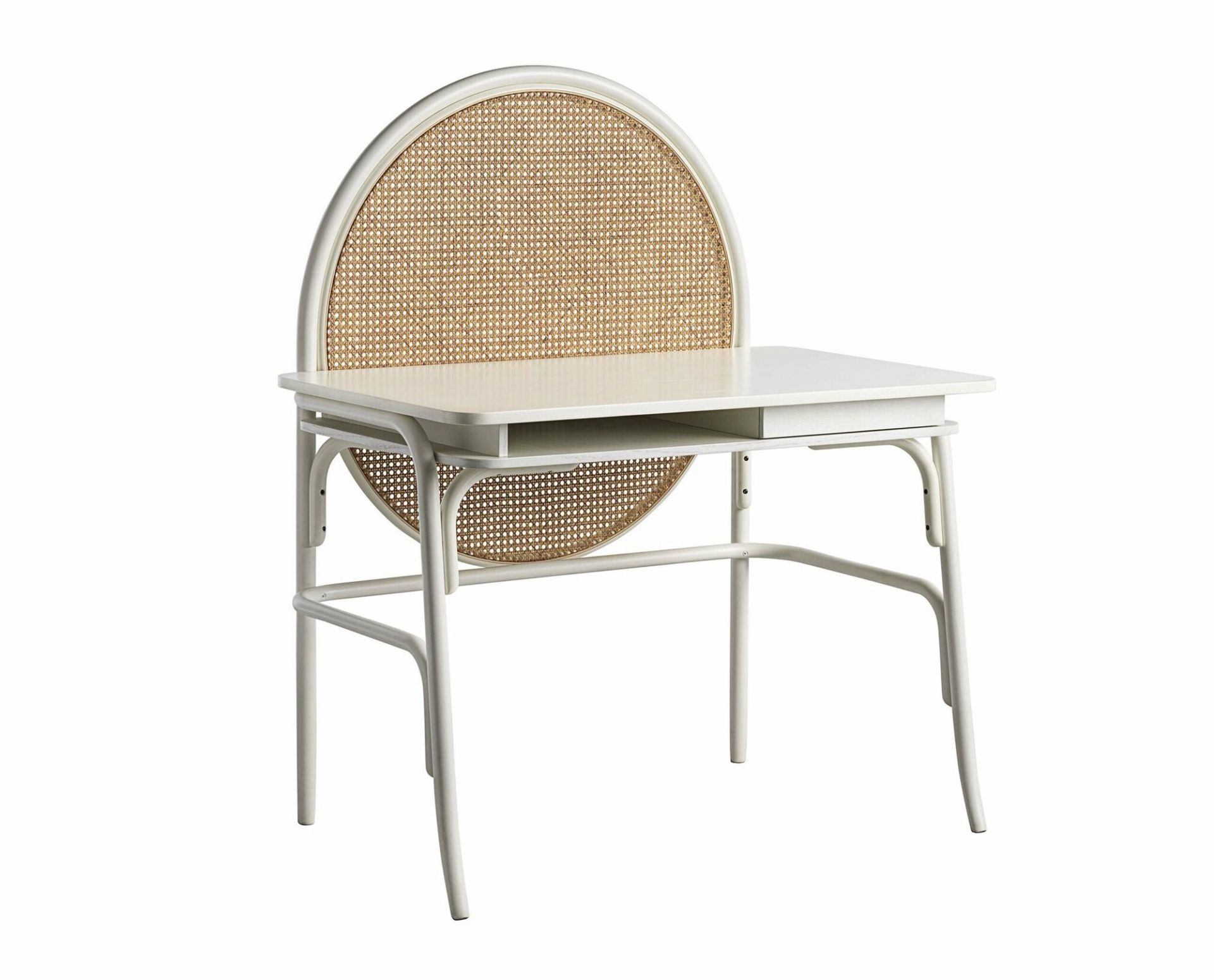 Allegory Desk Schreibtisch von Wiener GTV Design mit Schublade und Wiener Geflecht in Weiß.