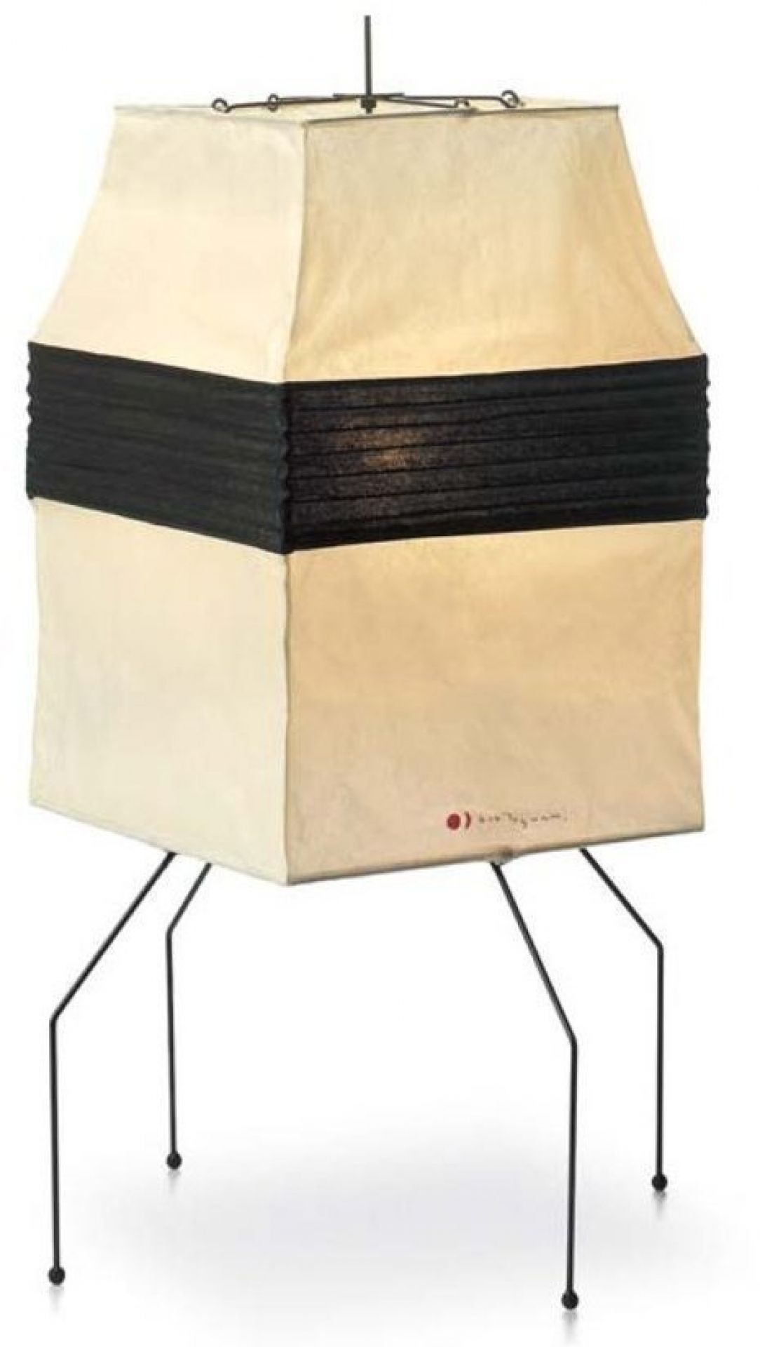 Akari Tischleuchte UF1-H von Vitra: Quadratische Papierleuchte mit schwarzem Band und filigranem Metallgestell.