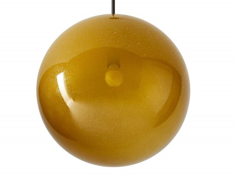 Bollicosa Lampe: Runde Pendelleuchte in Karamell, modernes Design für Wohnzimmer und Esszimmer.