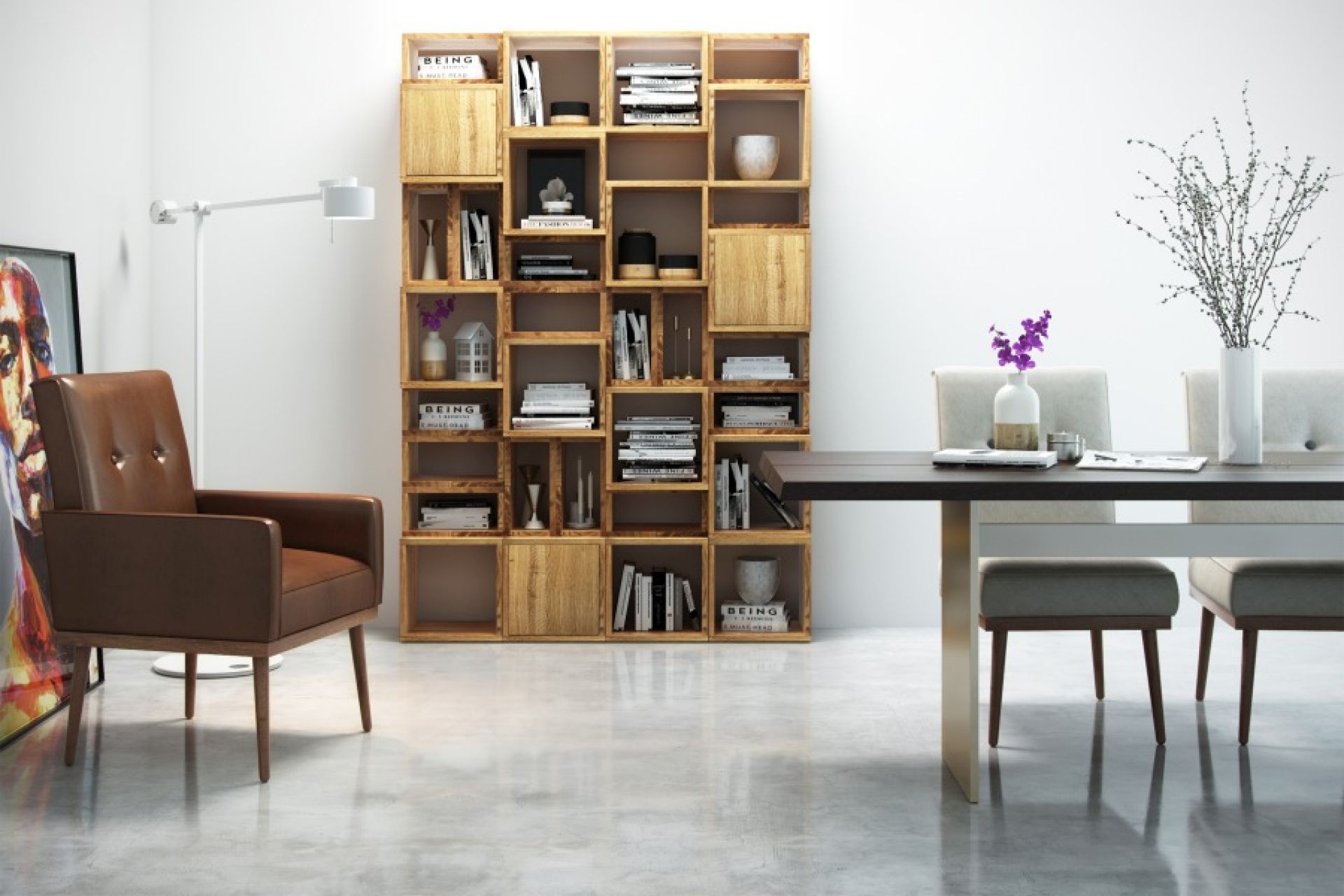 Holden Regal Trebord: Freistehendes Holzregal mit Fächern, ideal für Wohnzimmer und Büro.