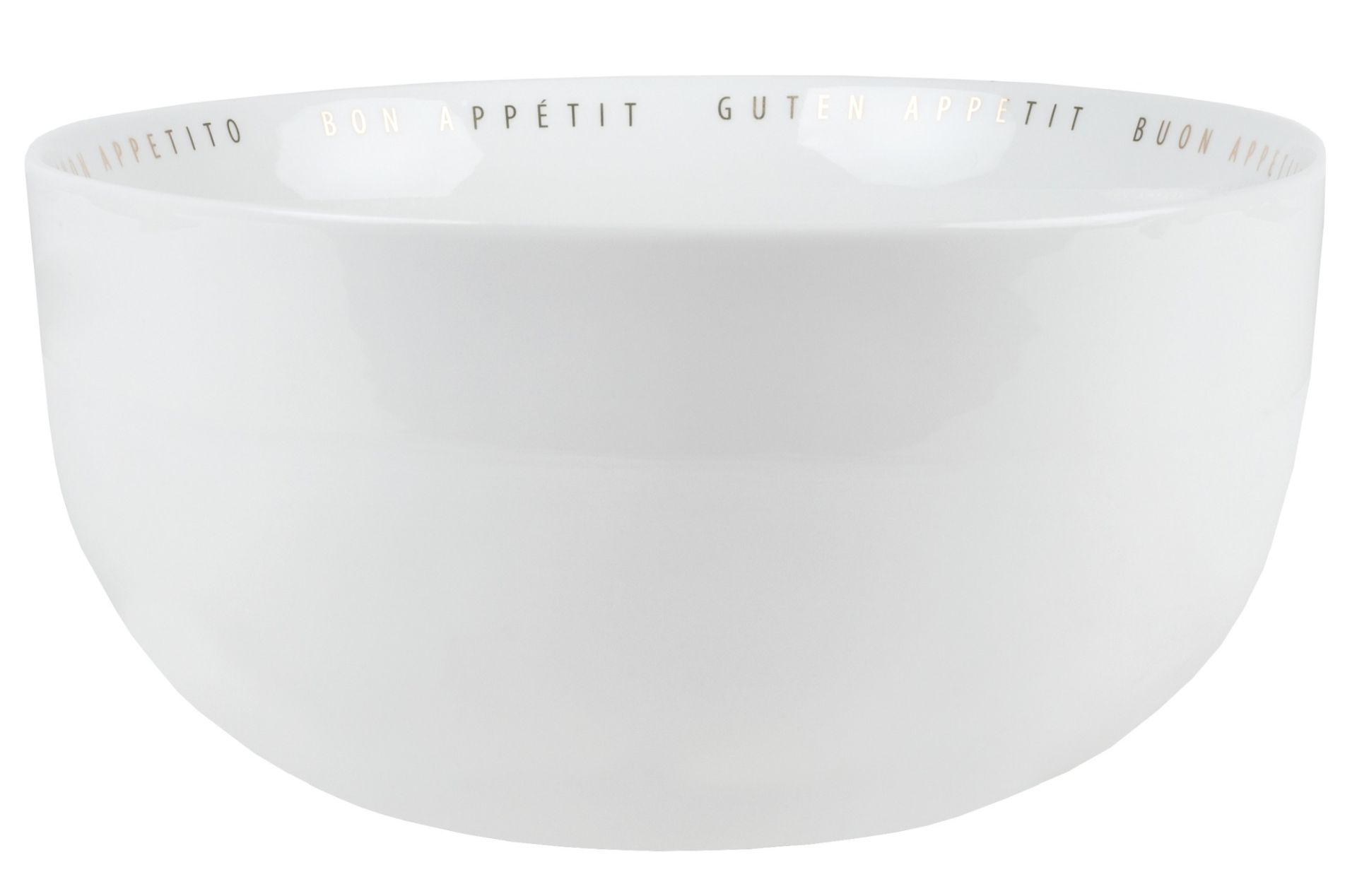 Weiße "Guten Appetit" Schüssel von Räder, ideal als Salatschüssel oder Servierschüssel für den Esstisch.