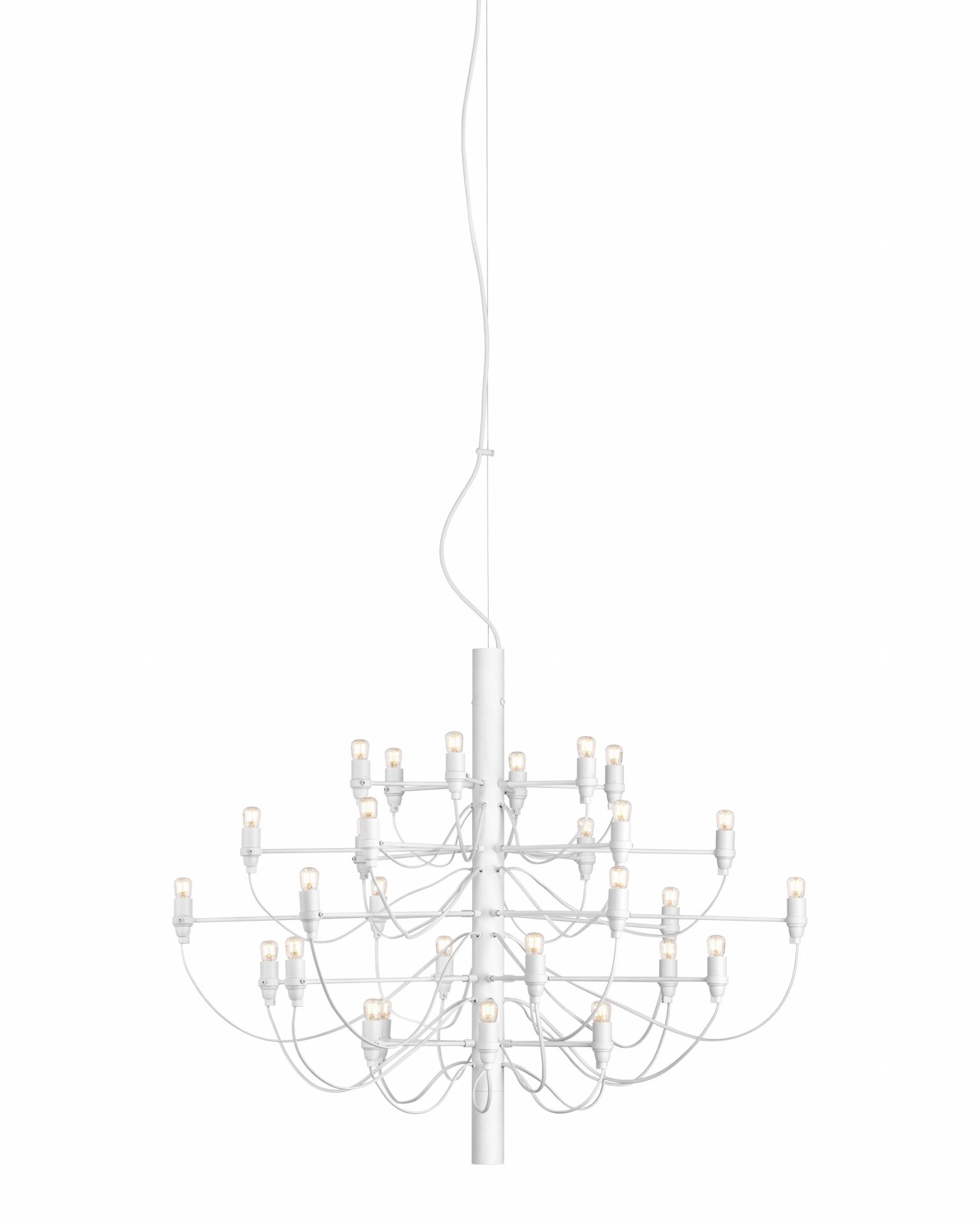 Weißer Flos 2097/30 LED Kronleuchter mit klaren Glühbirnen, modernes Design für Wohnzimmer und Esszimmer.