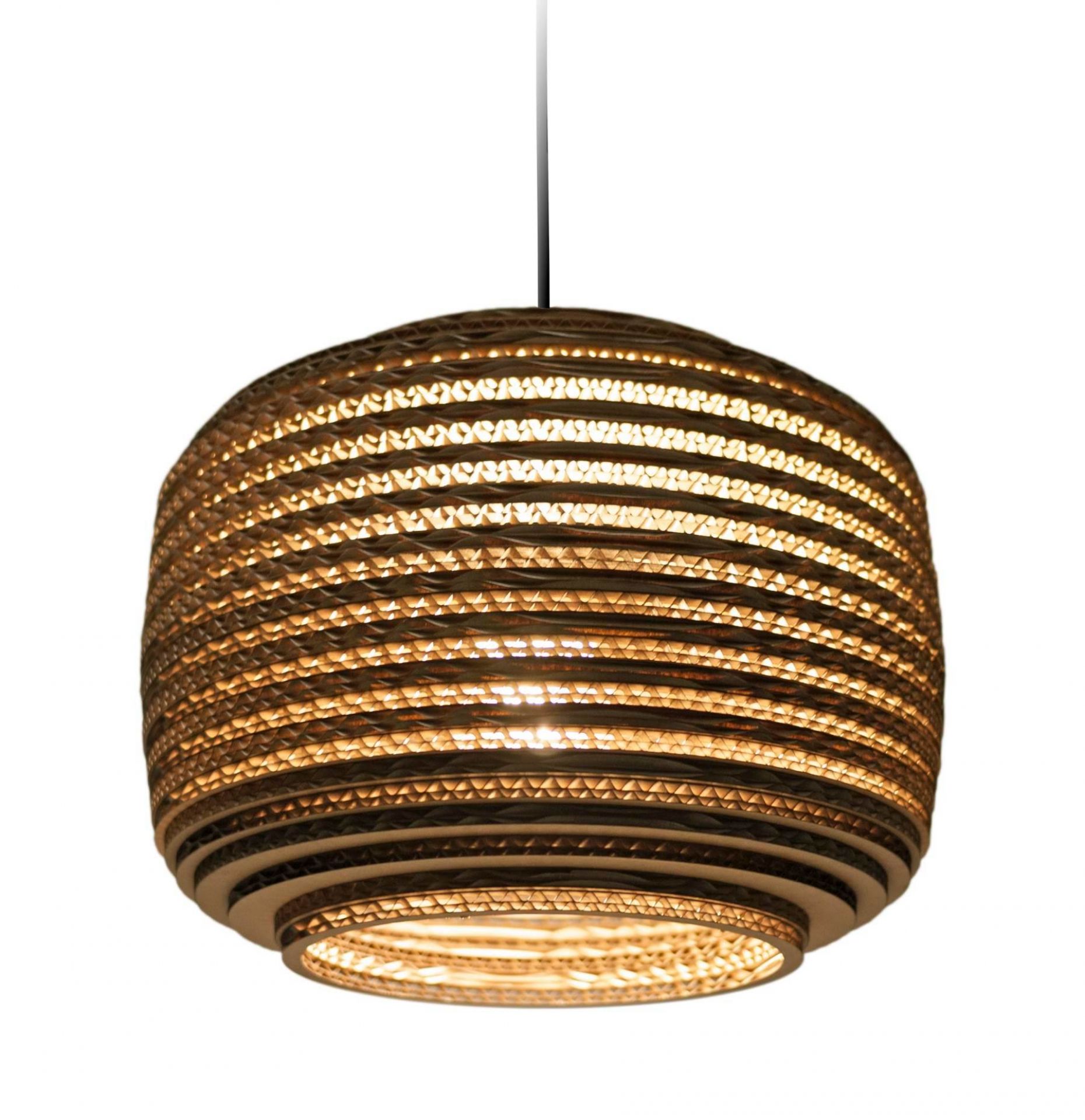 Ausi12 Scraplights Hängeleuchte von Graypants: Runde Lampe aus recycelter Pappe, warmes Licht.