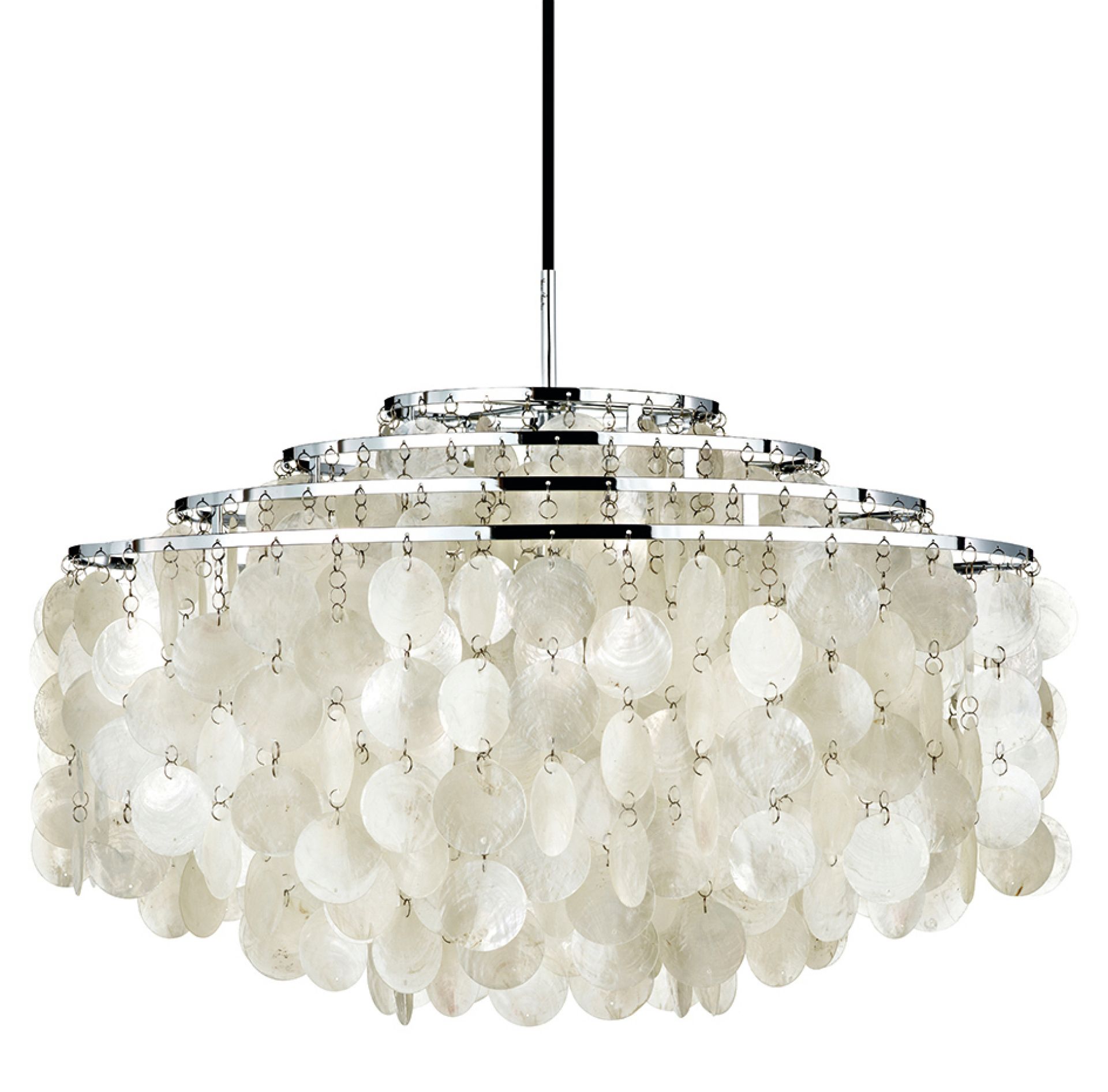FUN 10DM Pendelleuchte von Verpan: Moderne Hängelampe mit Muscheln und Chromgestell für stilvolle Beleuchtung.