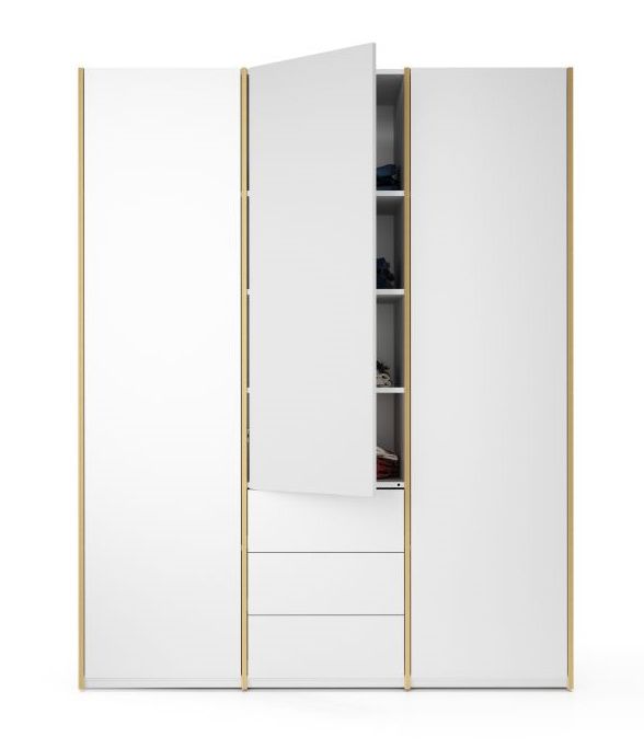 MODULAR PLUS Schrank von Müller Möbelwerkstätten in Weiß mit drei Schubladen und Regalfächern.