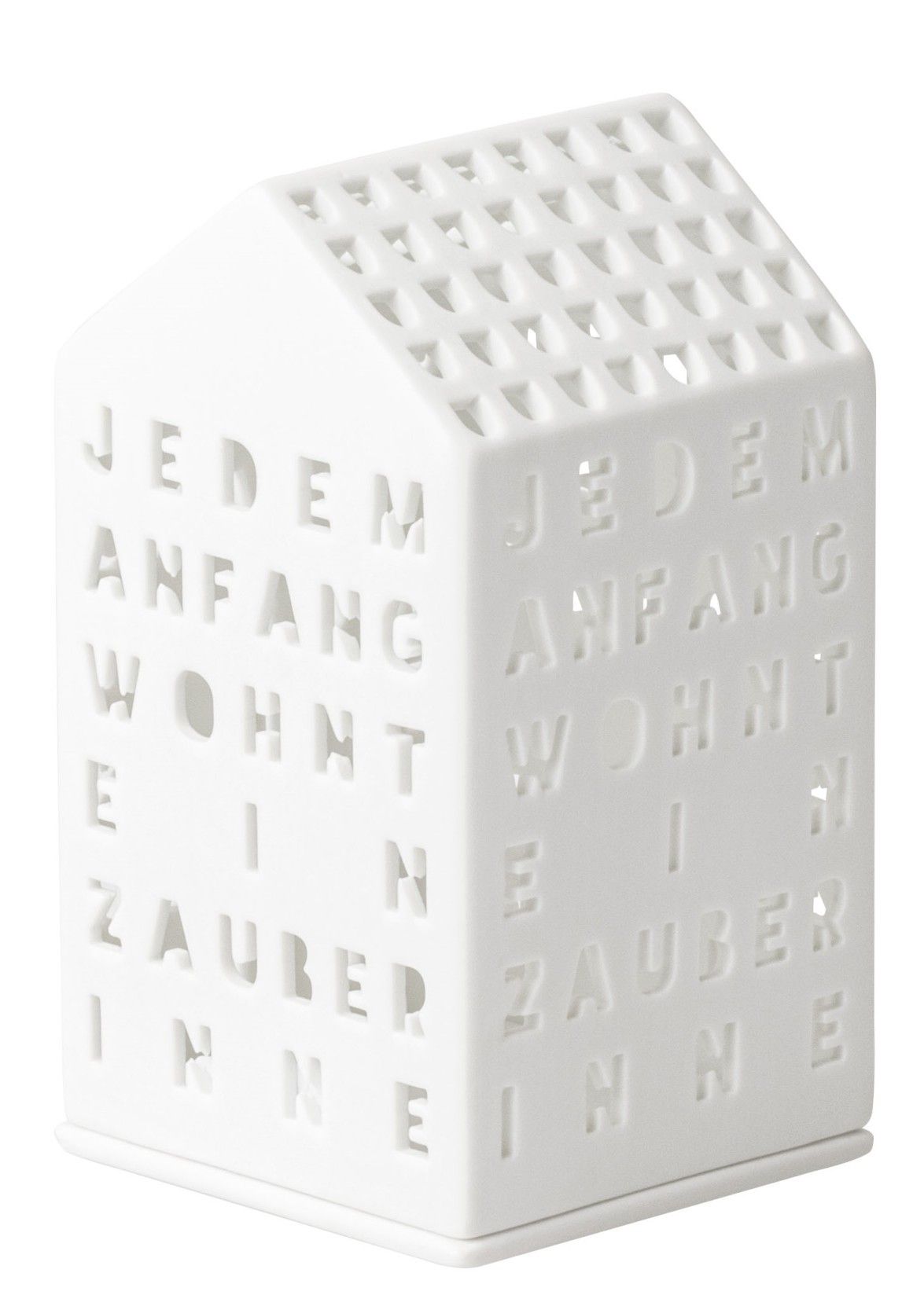 Weißes Lichthaus "Jedem Anfang wohnt ein Zauber inne" von Räder, stimmungsvolle Dekoration für Zuhause.