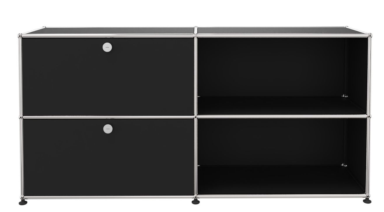 USM Haller Sideboard 2 Offen / 2 Klappen links Graphitschwarz - FAST DELIVERY