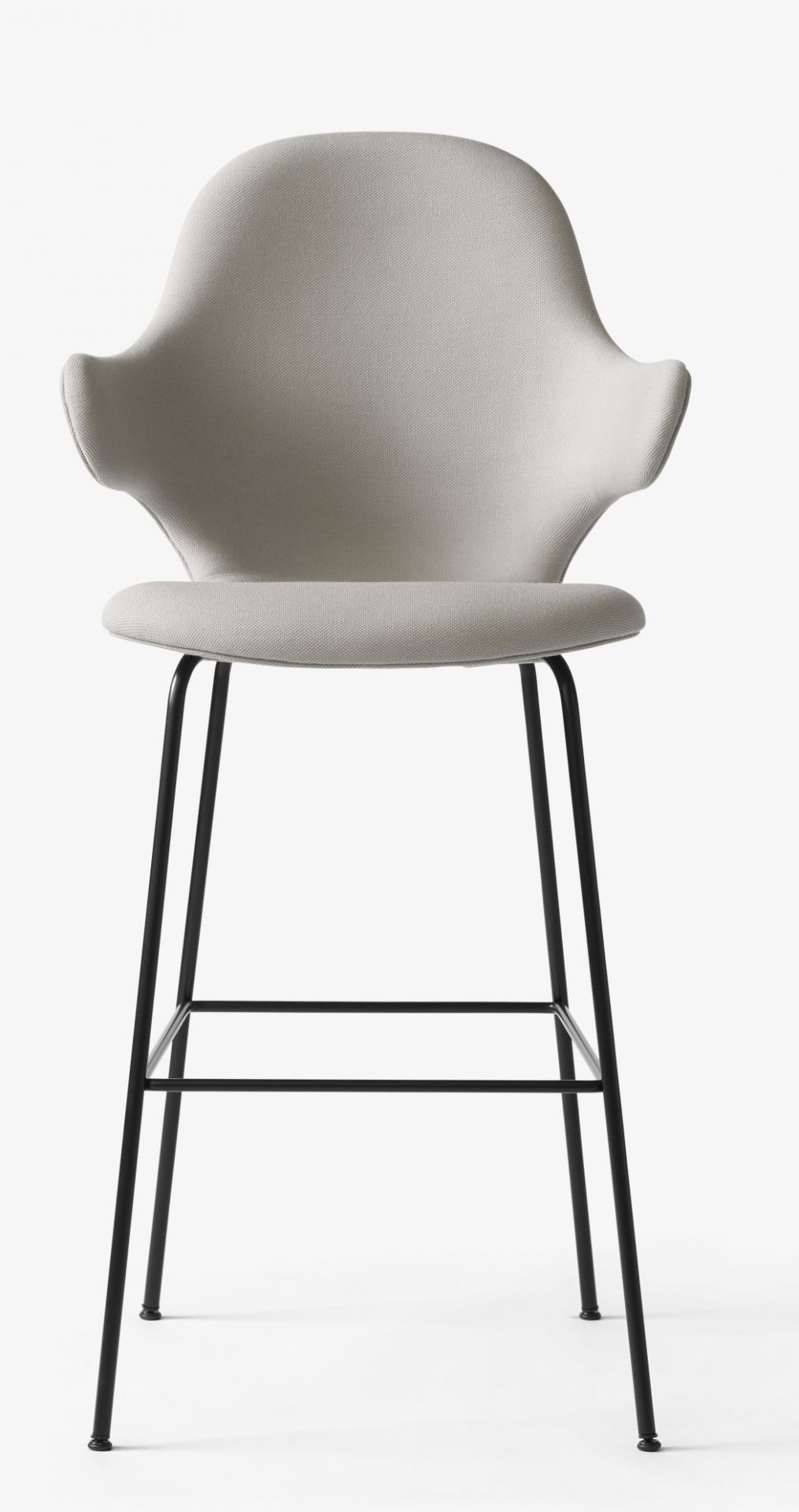 AndTradition Catch Barhocker JH17, gepolstert in Grau, mit schwarzem Stahlgestell. Moderner Barstuhl.