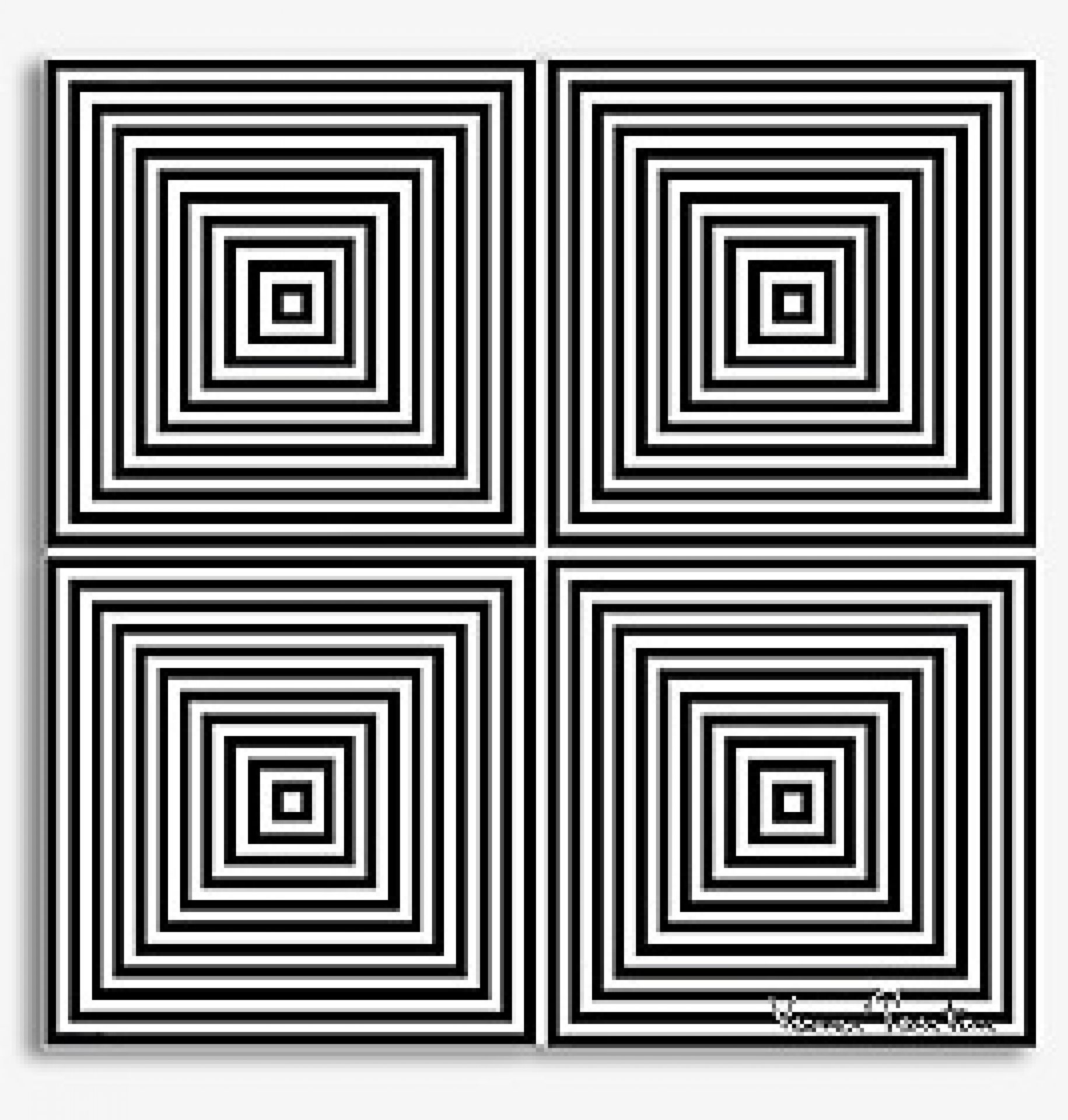 Panton Teppich 1: Quadratisches Muster in Schwarz und Weiß, modernes Design für Wohnräume.