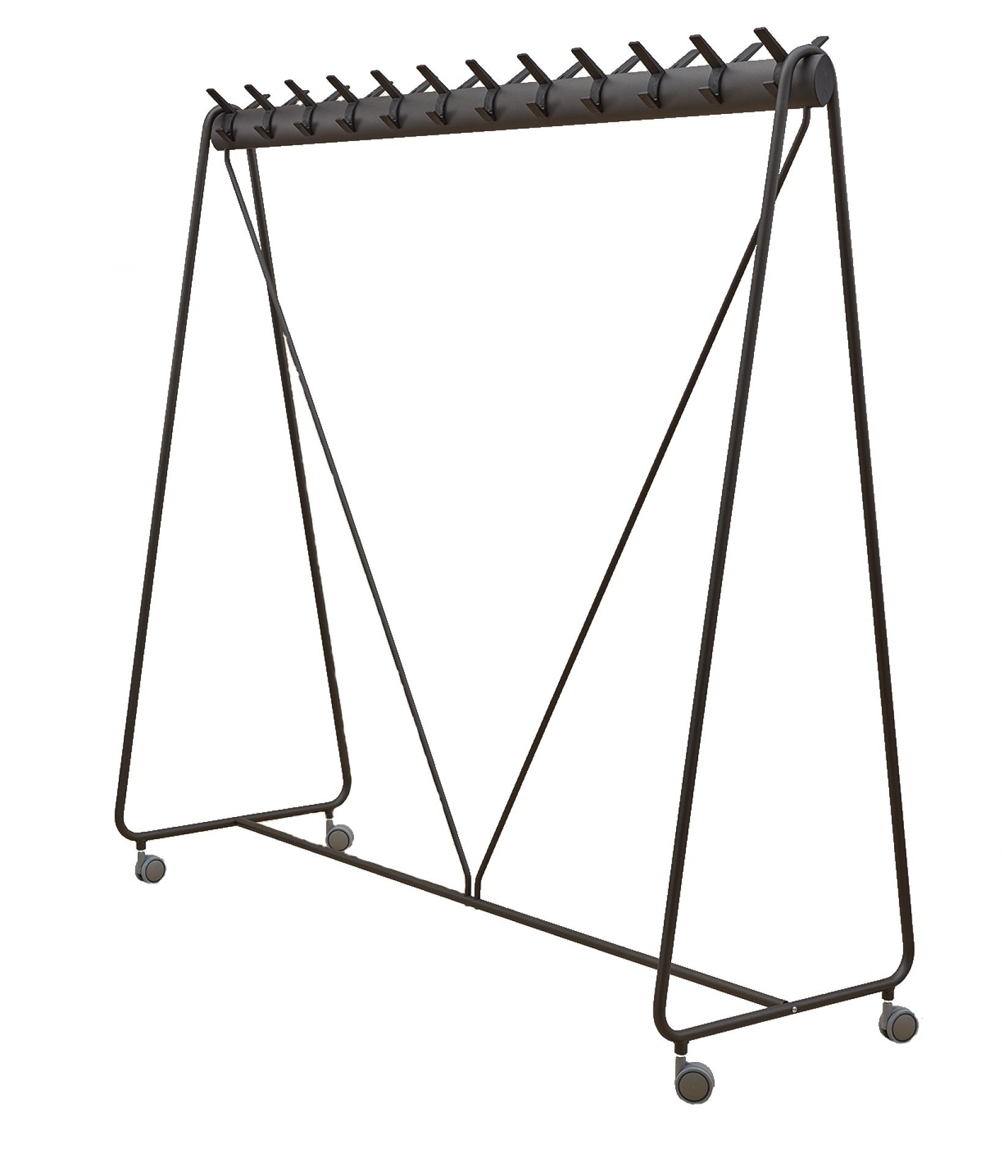 Ellipse Garderobe auf Rollen mit 24 Haken aus Metall, ideal für Büro und Empfangsbereich.