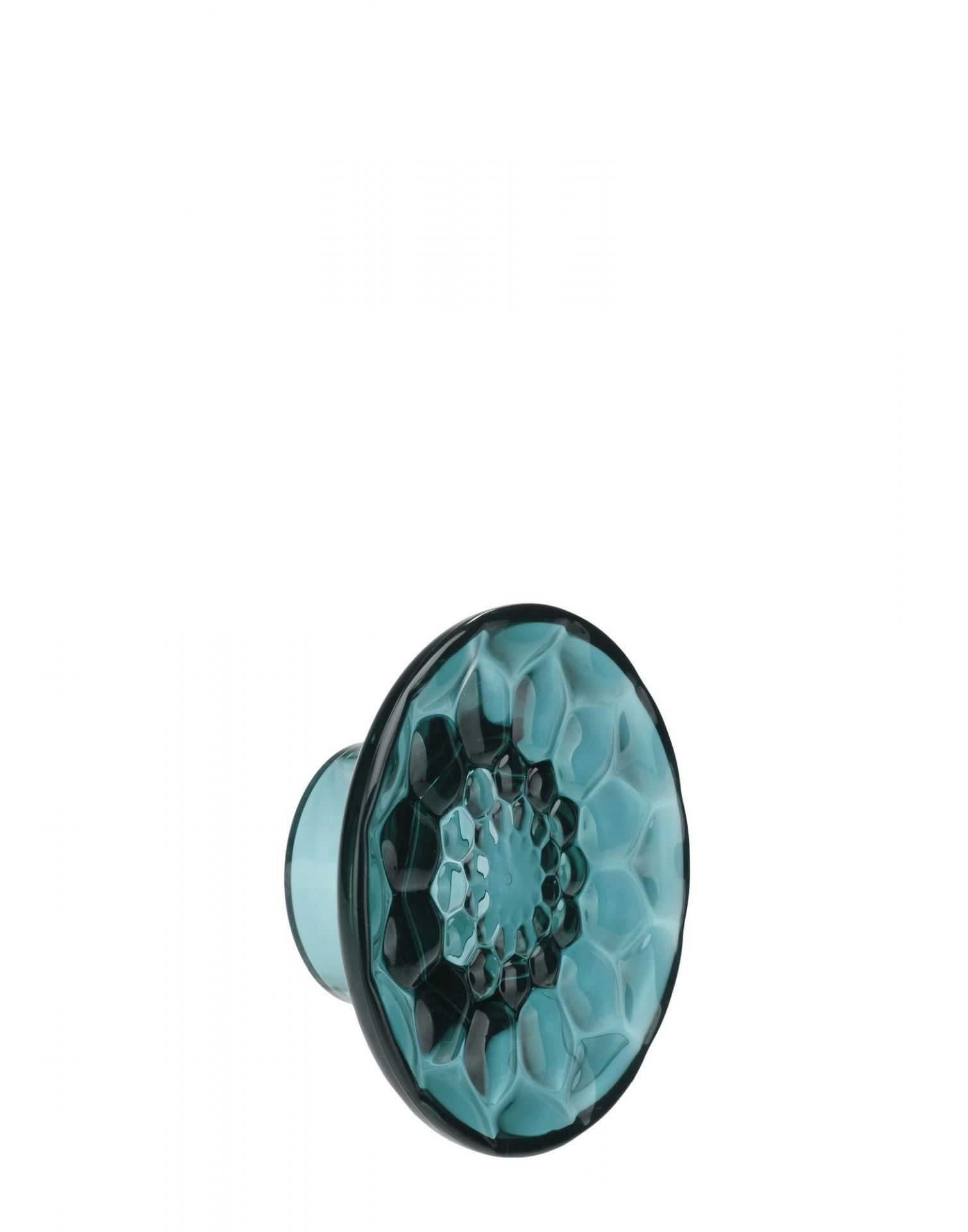 Nahaufnahme eines blauen Jellies Garderobenhakens von Kartell, modernes Design für Wandmontage.