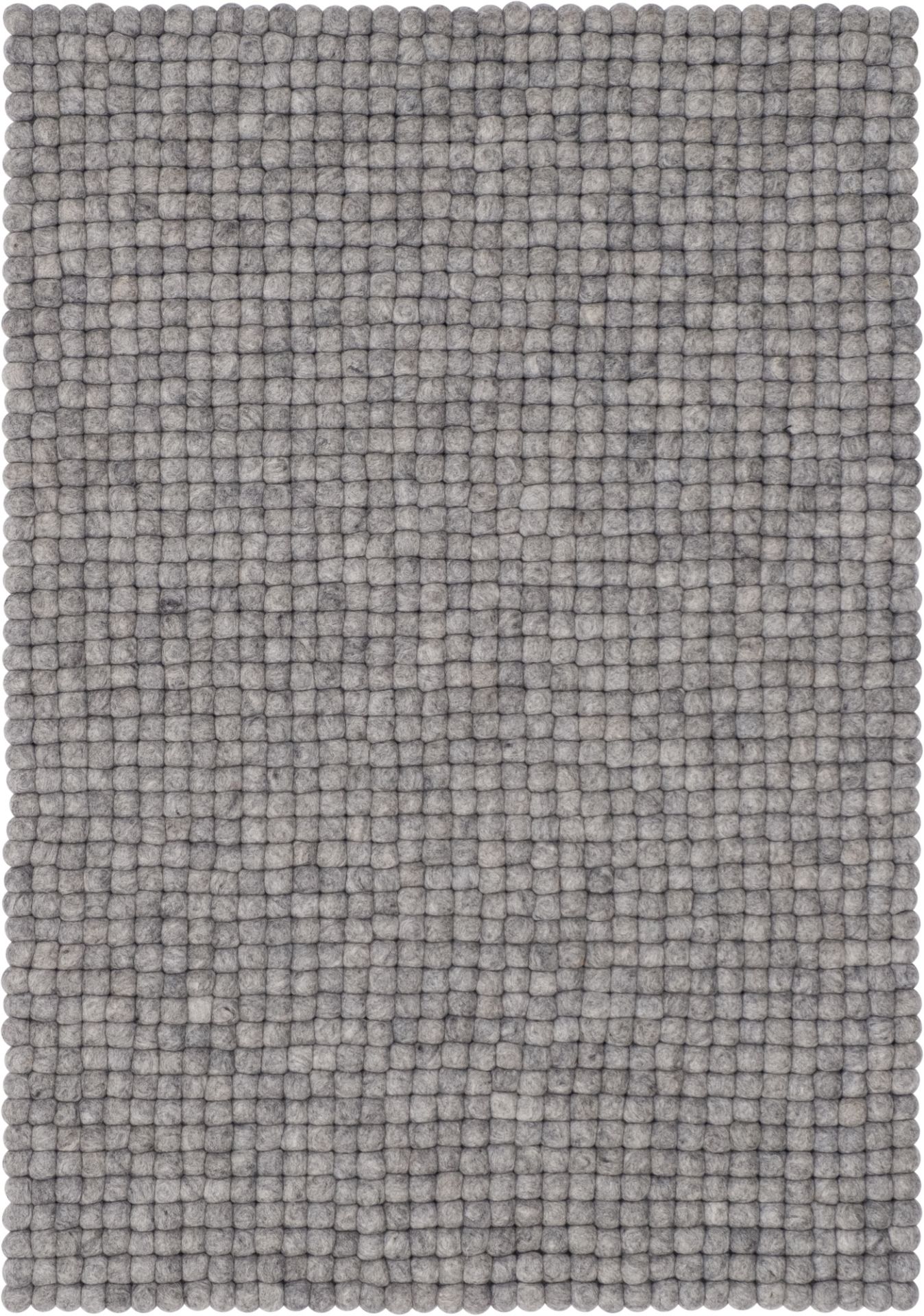 Grauer Filzkugel Teppich (140x200 cm) von Myfelt. Handgefertigter Wollteppich aus Filzkugeln.