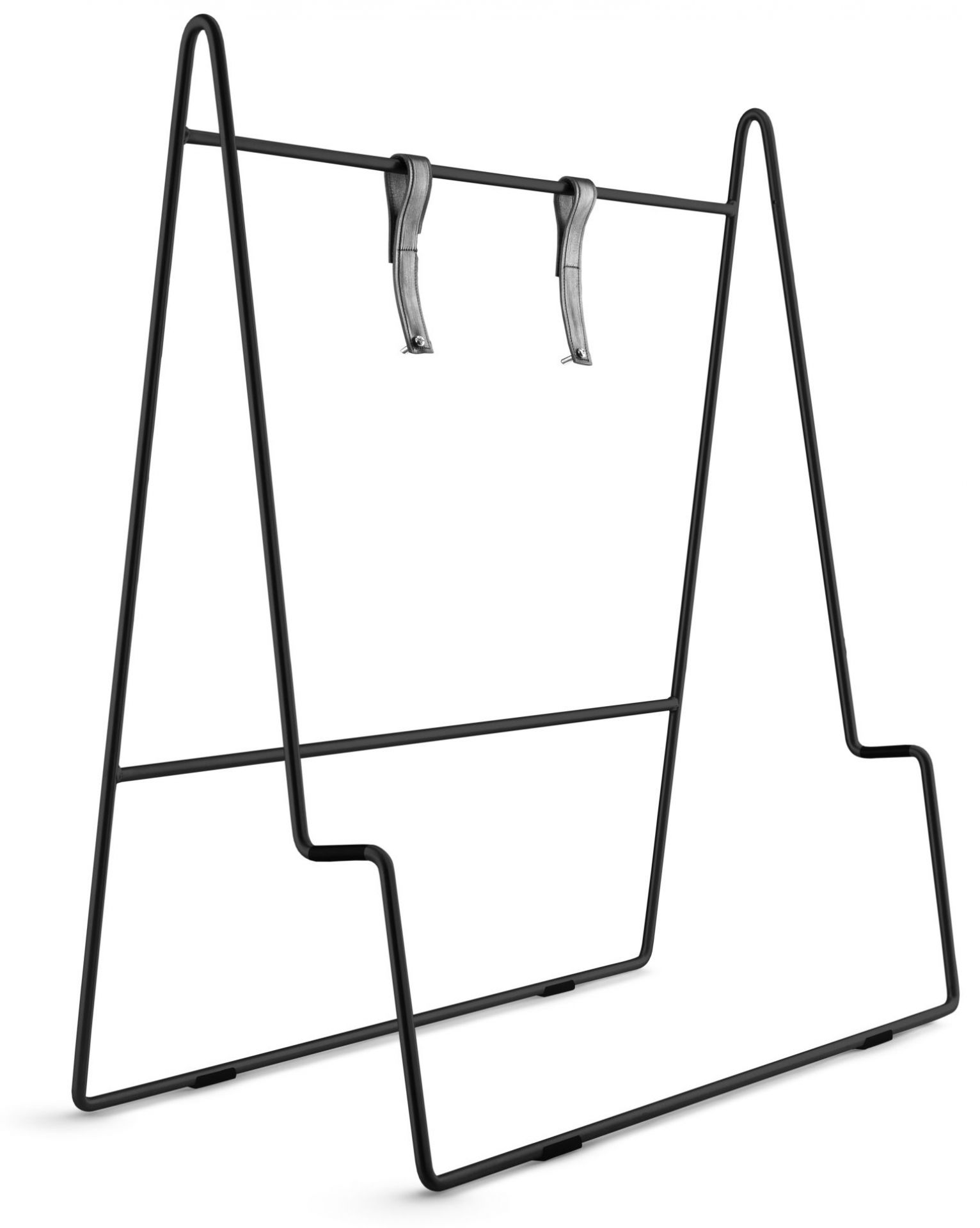 Schwarzer Carry TV-Ständer von Eva Solo aus Metall mit zwei grauen Halterungen.