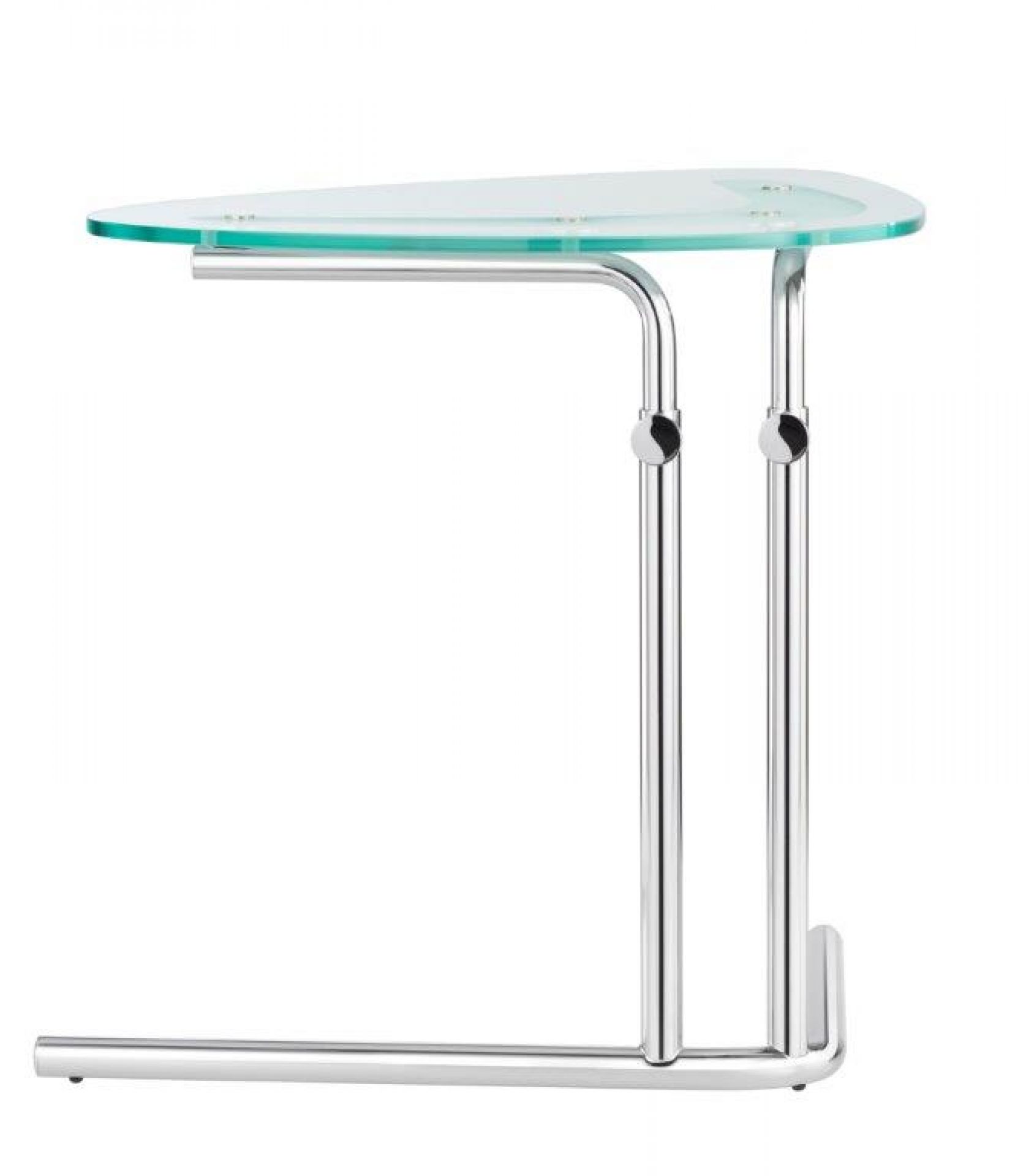 K22L Tecta Beistelltisch: Mobiler Tisch mit Glasplatte und verchromtem Stahlgestell.