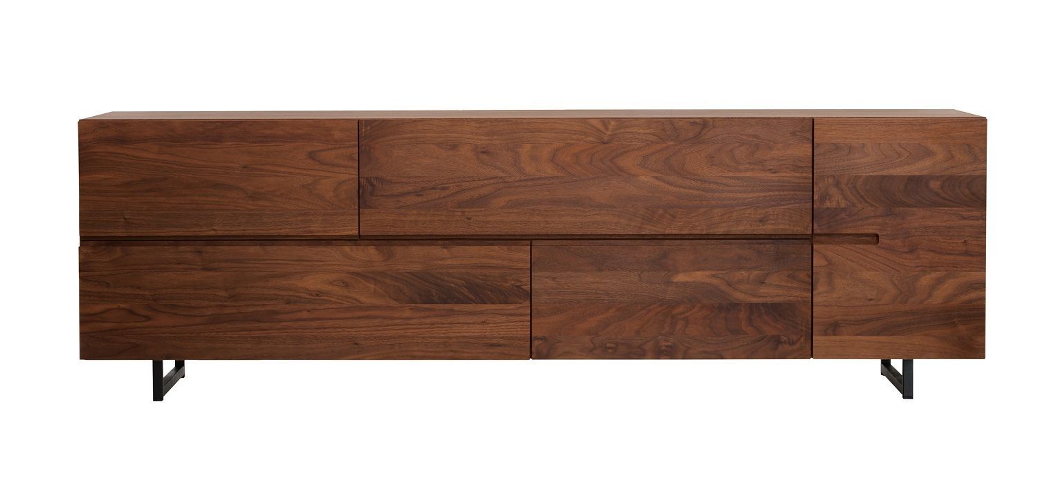 Massives Low Sideboard aus Holz mit Schubladen und Türen, moderne Wohnzimmermöbel.
