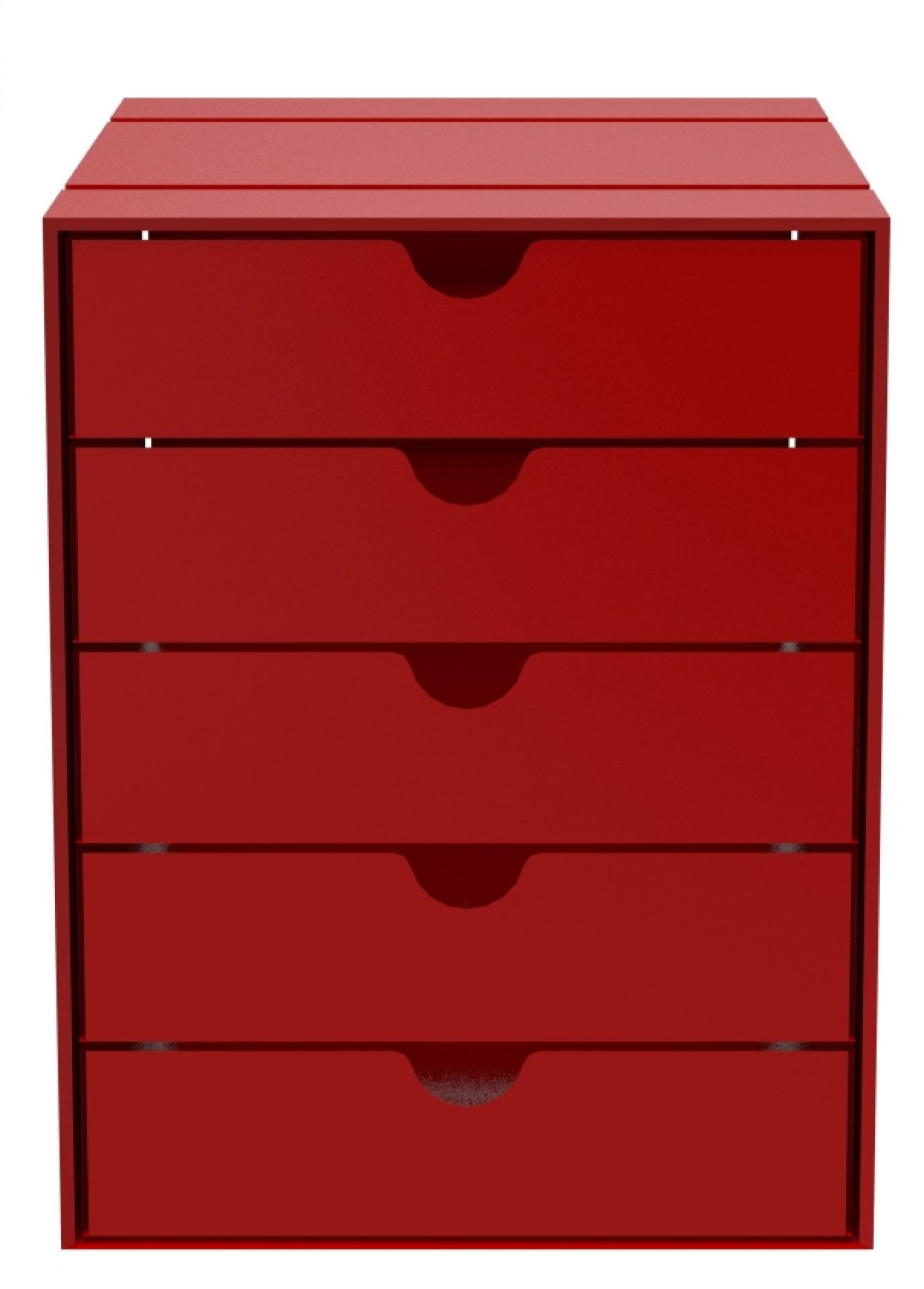USM Haller Inos Kastenset C4 in Rubinrot, geschlossenes Schubladenelement für Büro und Homeoffice.