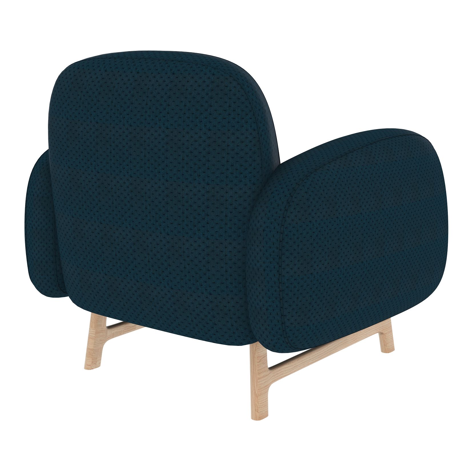 Rückansicht des Hartô Auguste Sessels in Blau mit Holzgestell, moderner Polstersessel.