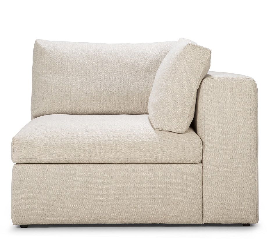 Ethnicraft Mellow Sofa Eckelement in Off White: Gemütliches Ecksofa mit weichem, hellem Stoffbezug.