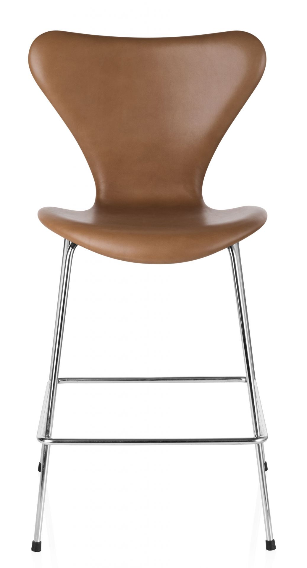 Brauner Siebener Stuhl von Fritz Hansen mit Chromgestell, ideal als Counterstuhl oder Barhocker.
