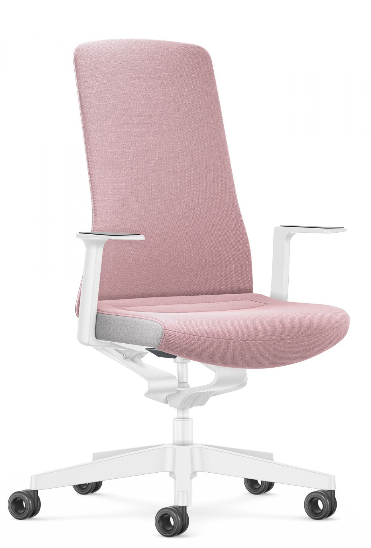 Rosa Interstuhl Bürostuhl mit weißem Gestell. Ergonomischer Drehstuhl für das Büro.