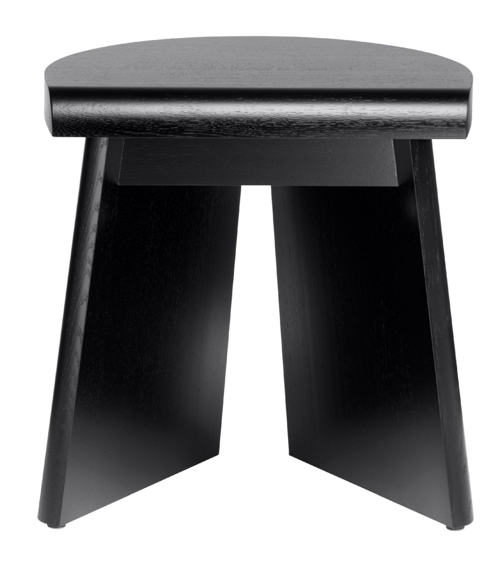 Portao Hocker Favius, schwarz gebeizt: Dreibeiniger Hocker aus Holz, modernes Design für Wohnzimmer und Küche.