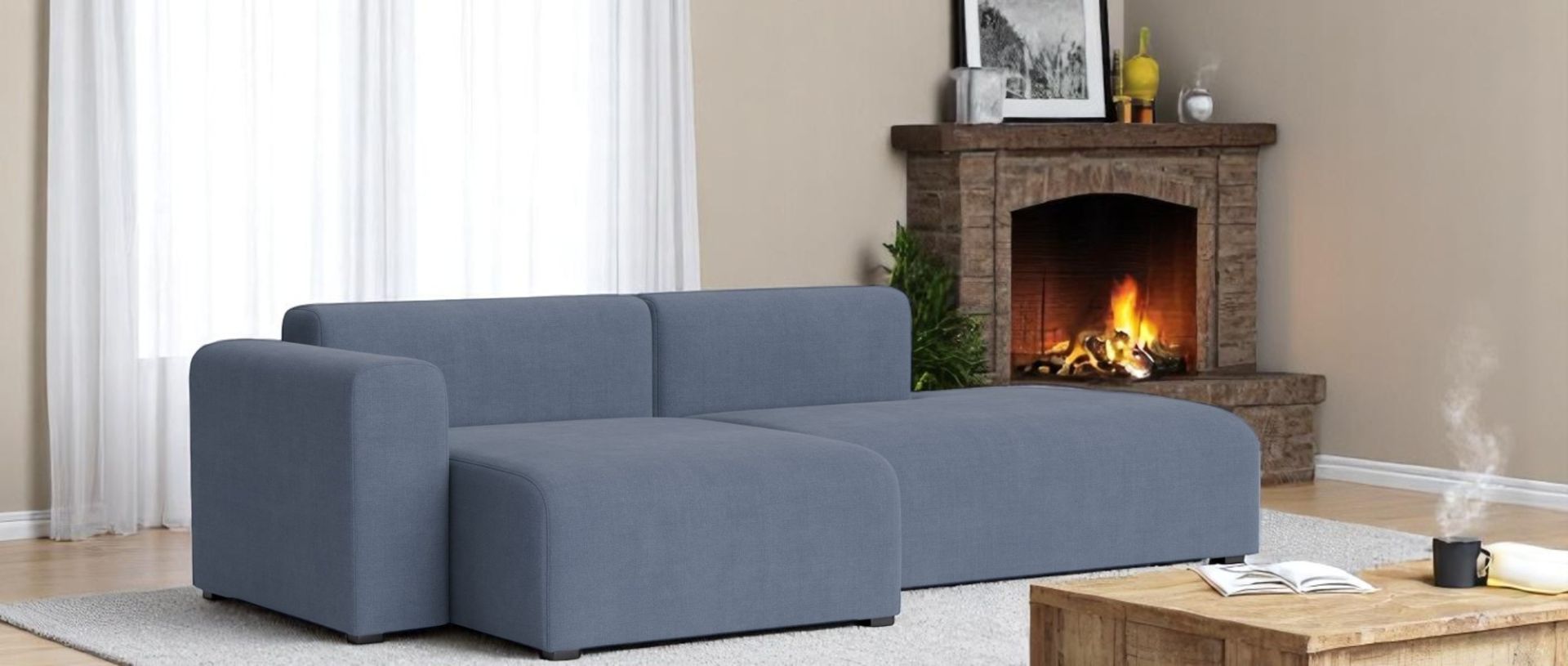 Mags Sofa 2,5-Sitzer in warmgrauem Stoff Maglia, modernes Design Sofa mit Armlehne links.