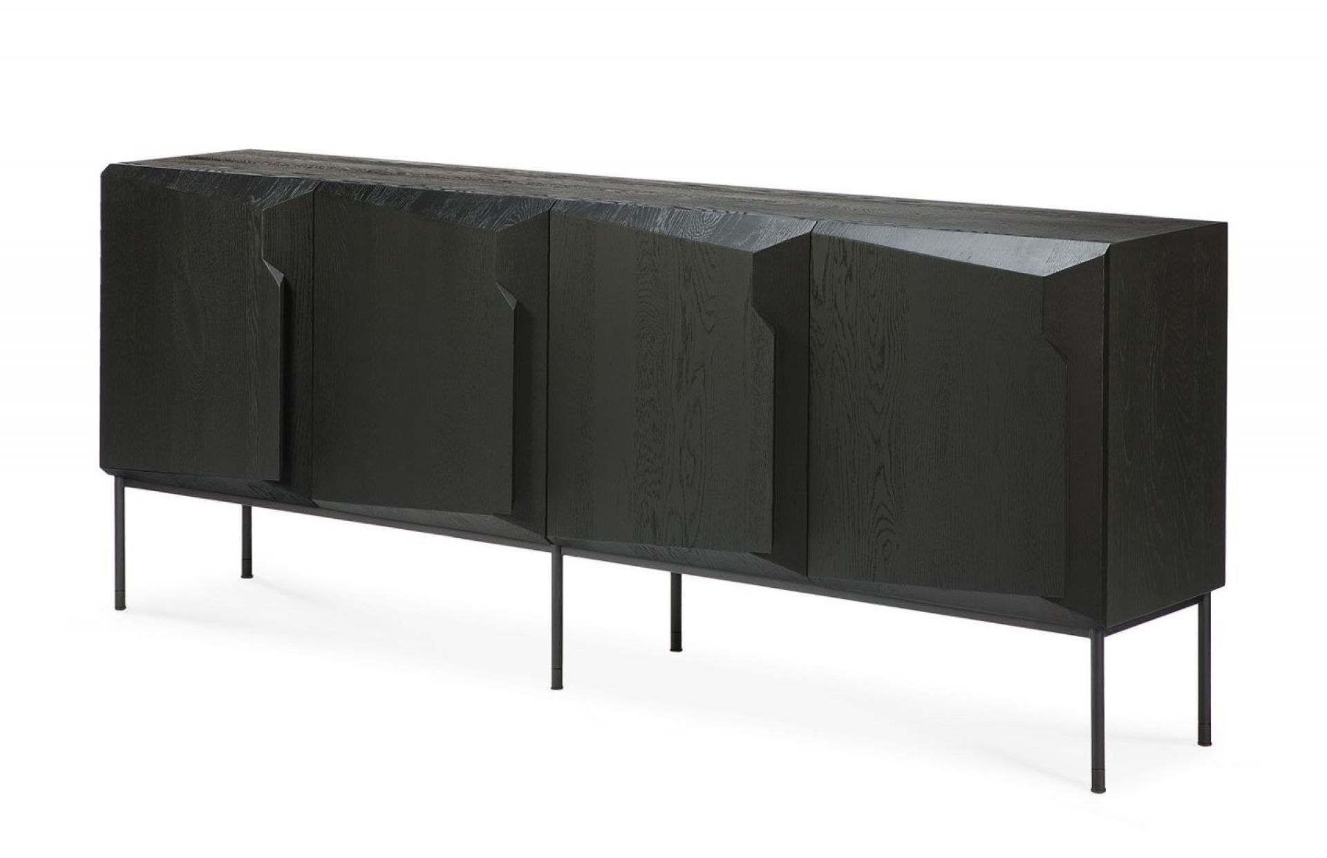 Stairs Anrichte von Ethnicraft, schwarzes Sideboard aus Eiche mit vier Türen und Metallbeinen.