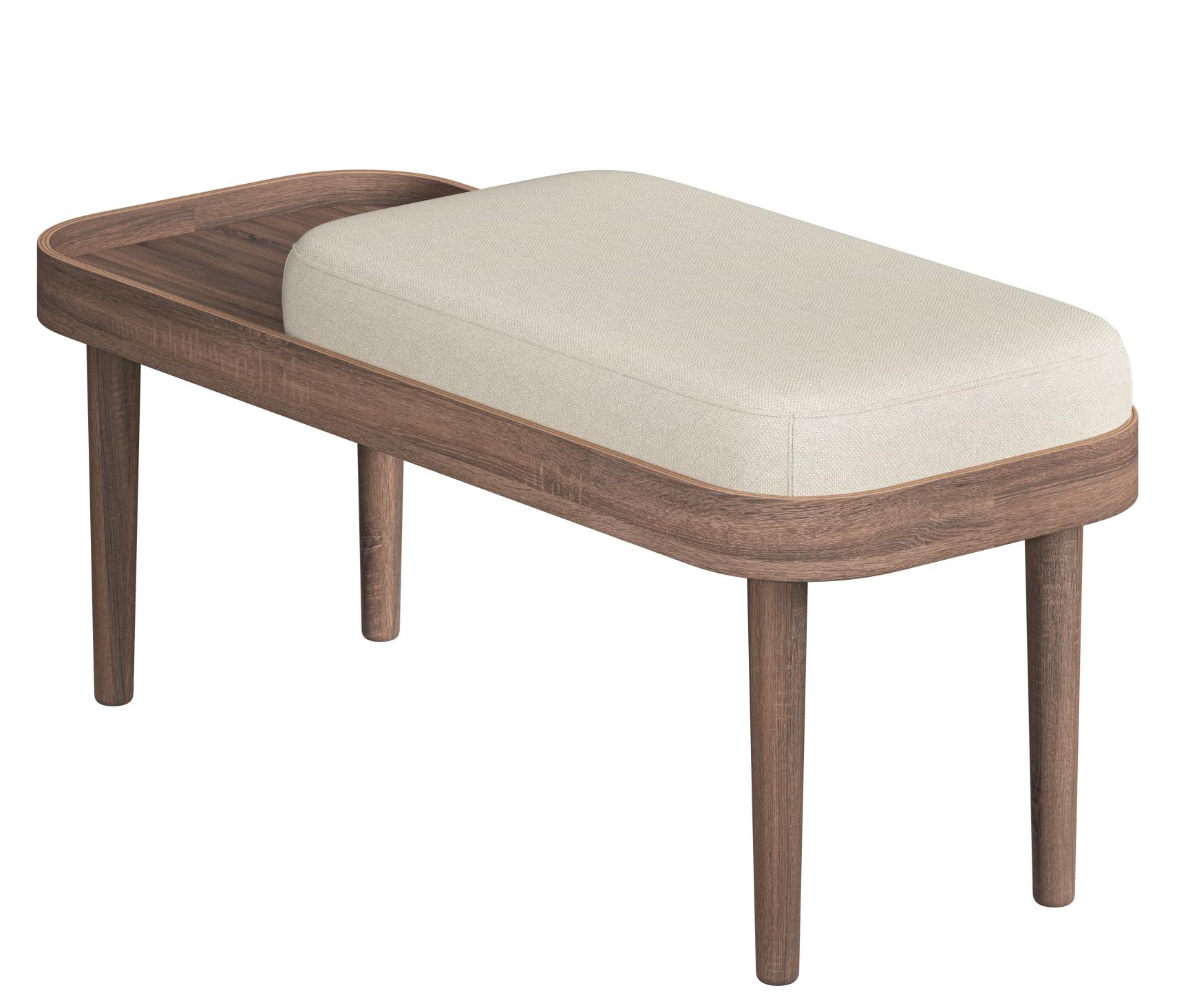 Serena Bank Eiche dunkel gebeizt mit Sweet Vanilla Polsterung, moderne Sitzbank für Wohnzimmer und Flur.