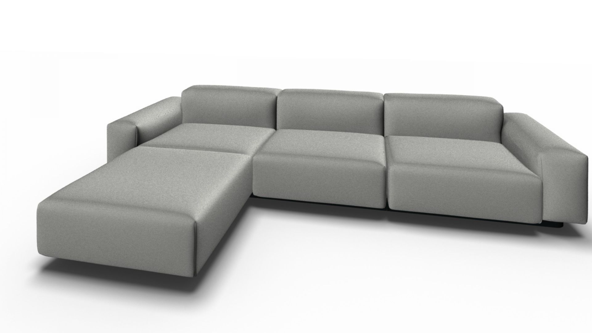 Vitra Soft Modular Sofa, 3-Sitzer mit Chaise Longue, hellgrau, modernes Wohnzimmer Sofa.