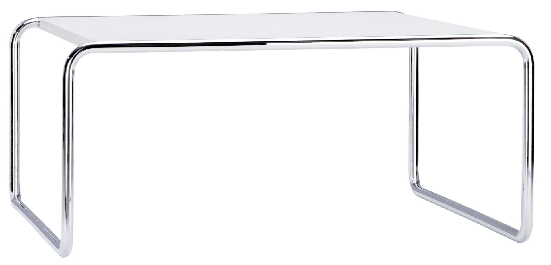 B 20 a Couchtisch Thonet mit verchromtem Stahlrohrgestell und weißer Tischplatte. Moderner Beistelltisch.