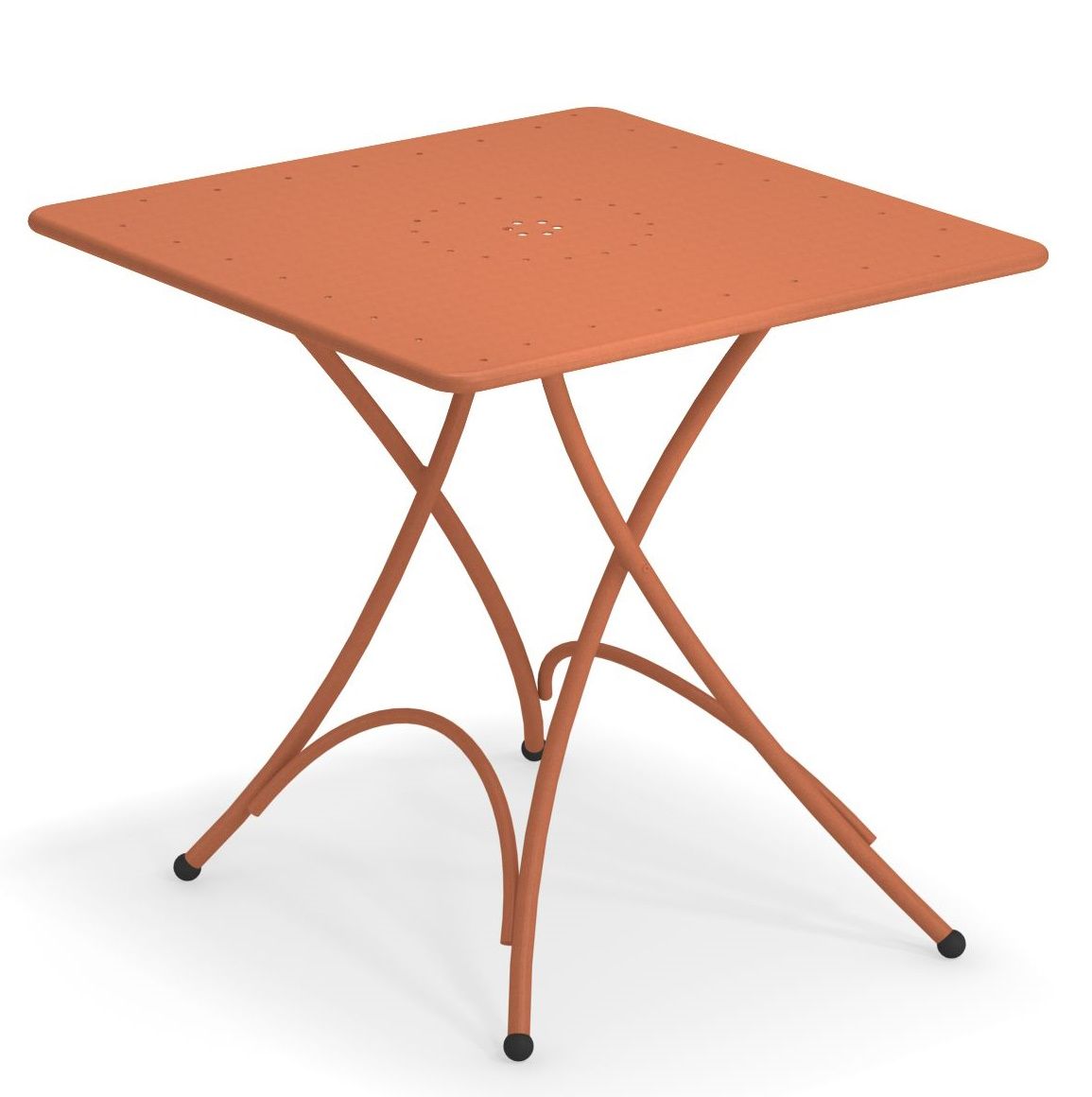 Quadratischer, orangefarbener Pigalle Klapptisch von Emu für den Garten oder Balkon. Outdoor geeignet.