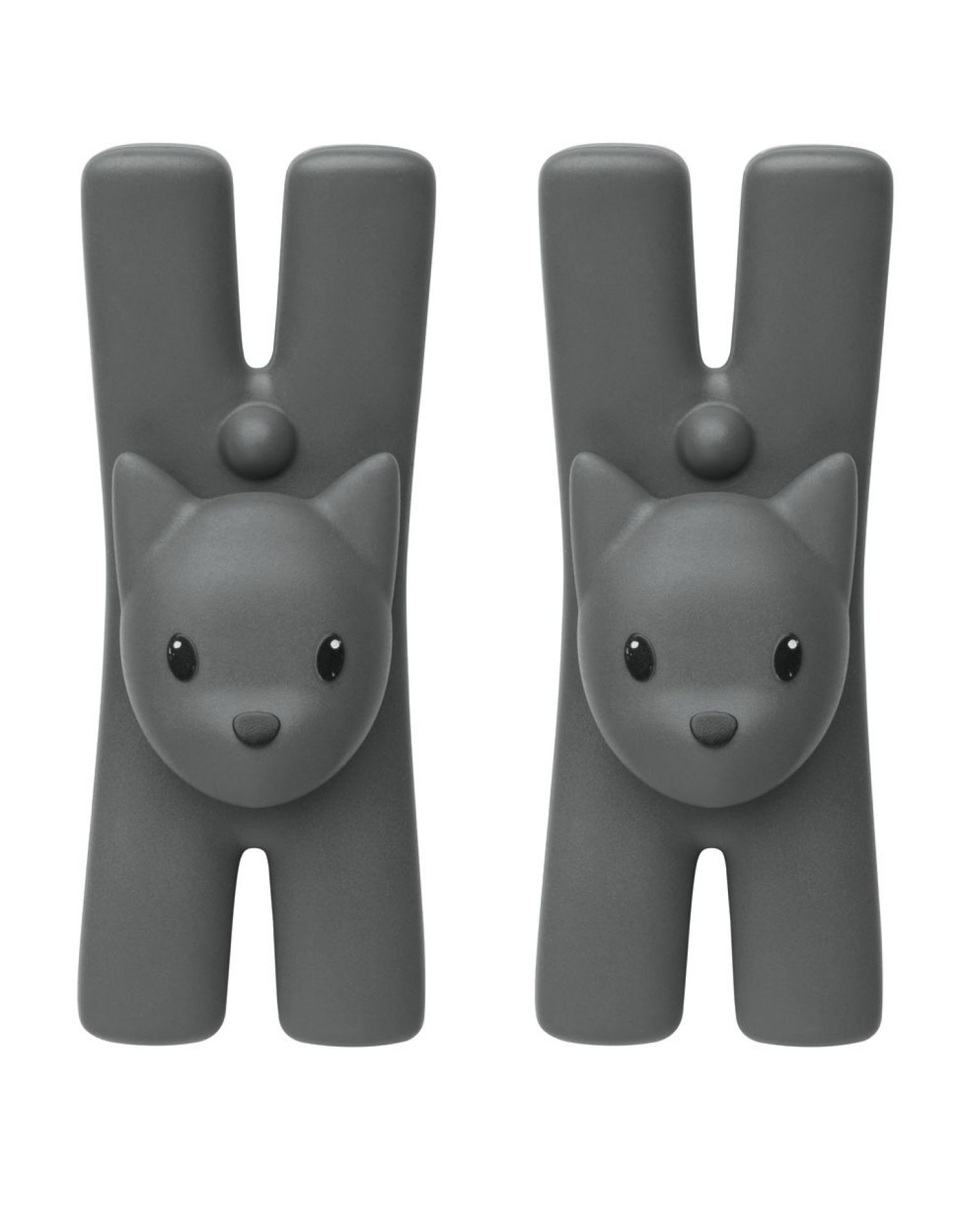 Graues Lampo Klammerset von Alessi, Katzenmotiv, zum Aufhängen von Kleidung oder Handtüchern.