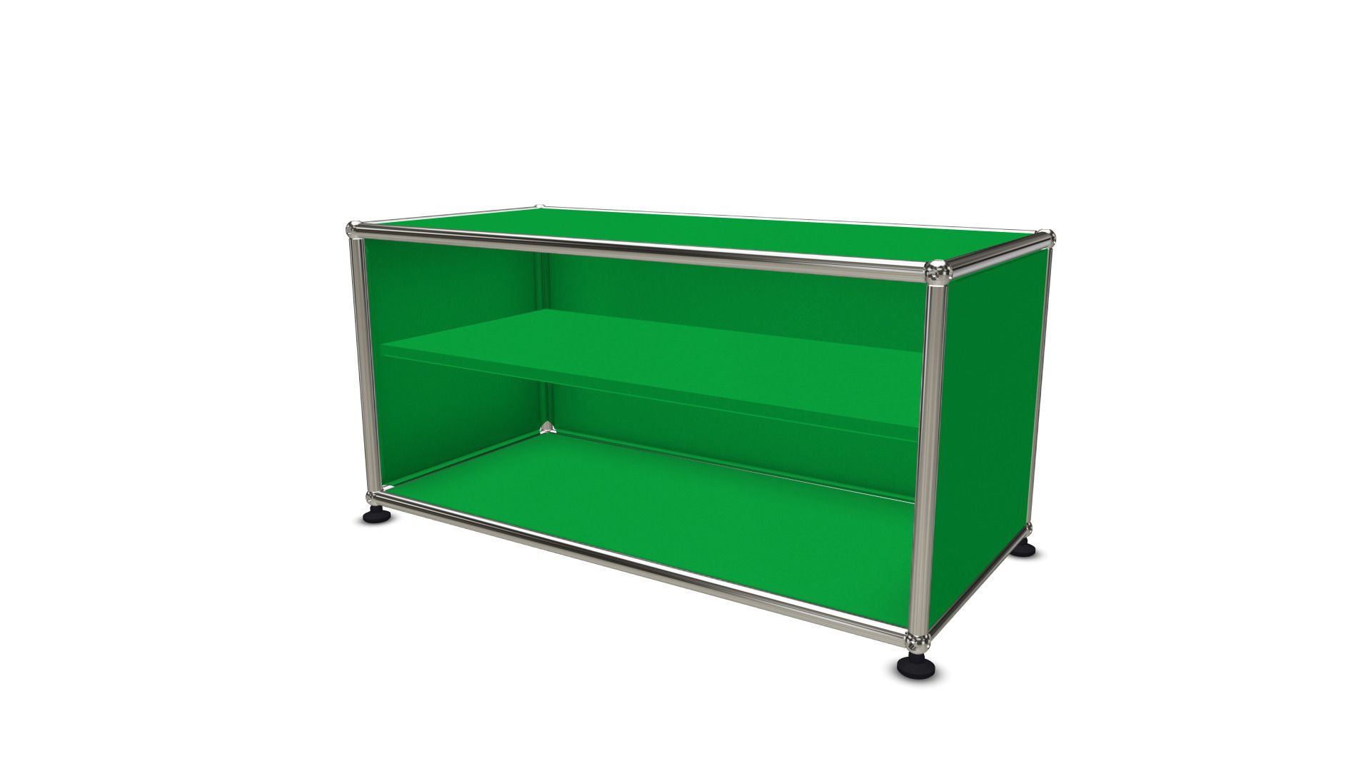 USM Haller Regal mit zwei grünen Fächern, ein Zwischentablar als Ersatzteil für modulare Möbel.