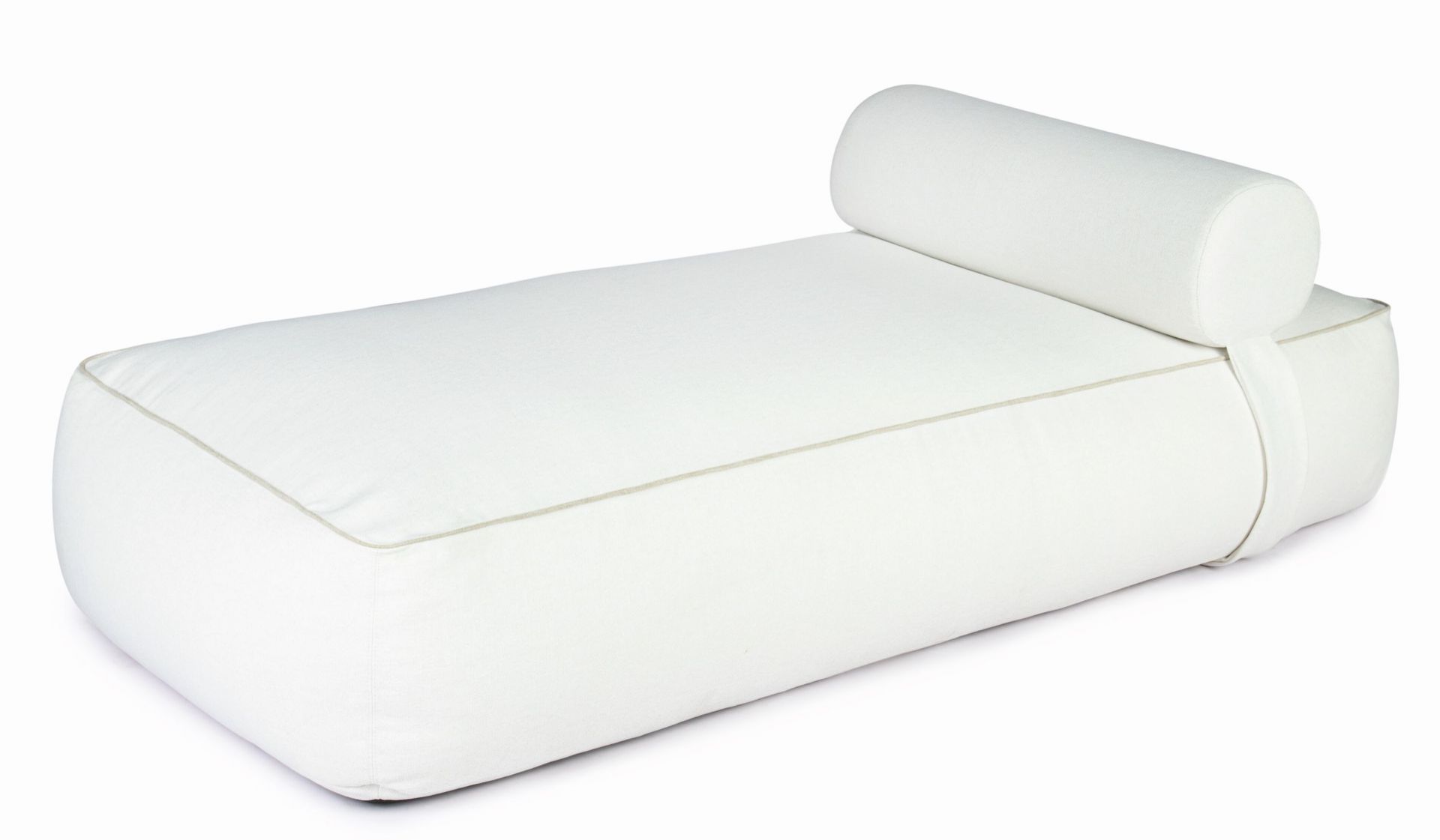 Weishäupl Maliha Lounge Bett Outdoor Cream mit passender Nackenrolle für entspannte Stunden im Freien.