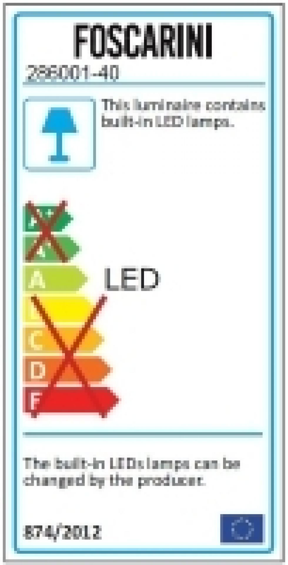 Energieeffizienzlabel der Foscarini Cri Cri Tischleuchte in Grün mit LED-Leuchtmittel.
