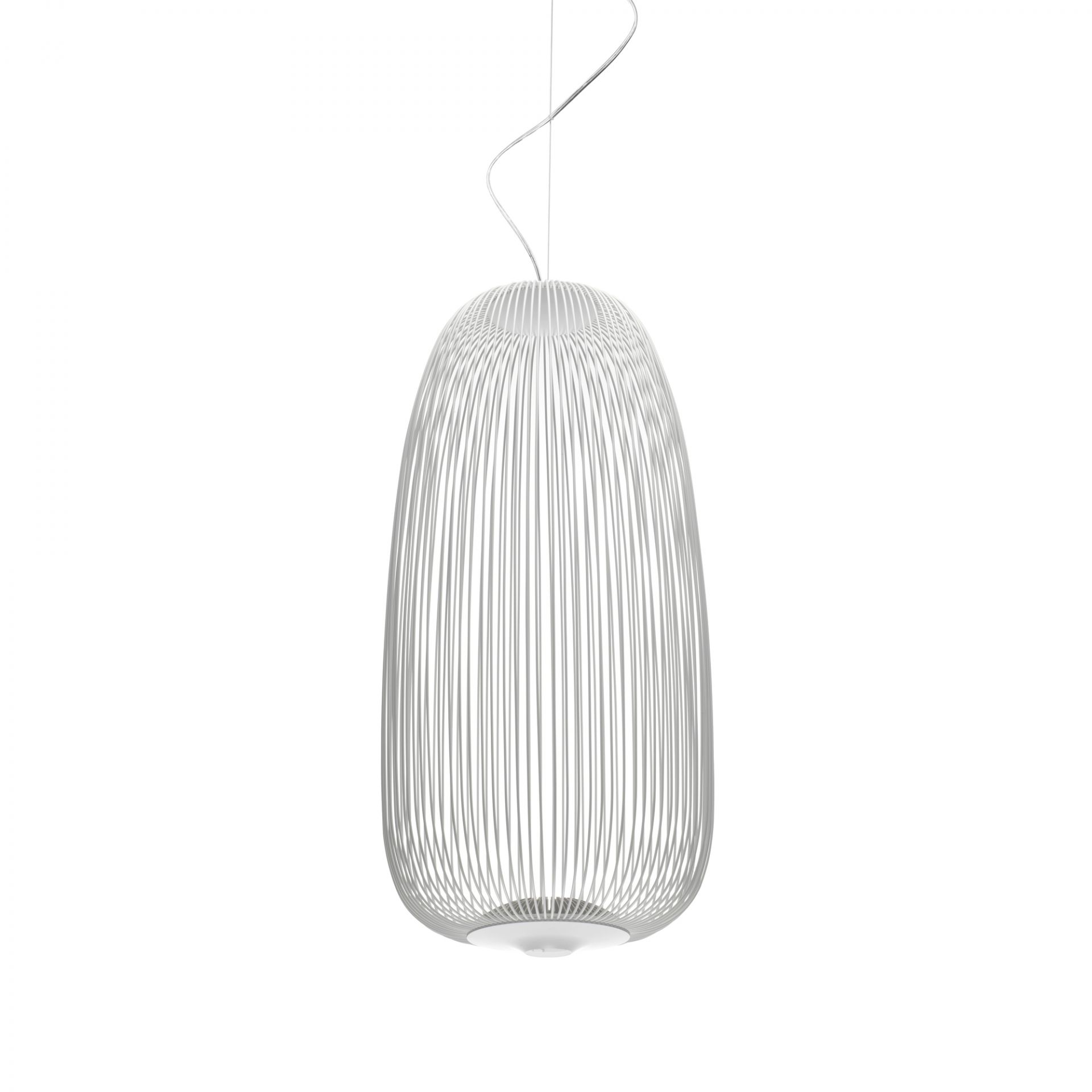 Weiße Spokes 1 LED Pendelleuchte von Foscarini mit filigranem, modernem Design.