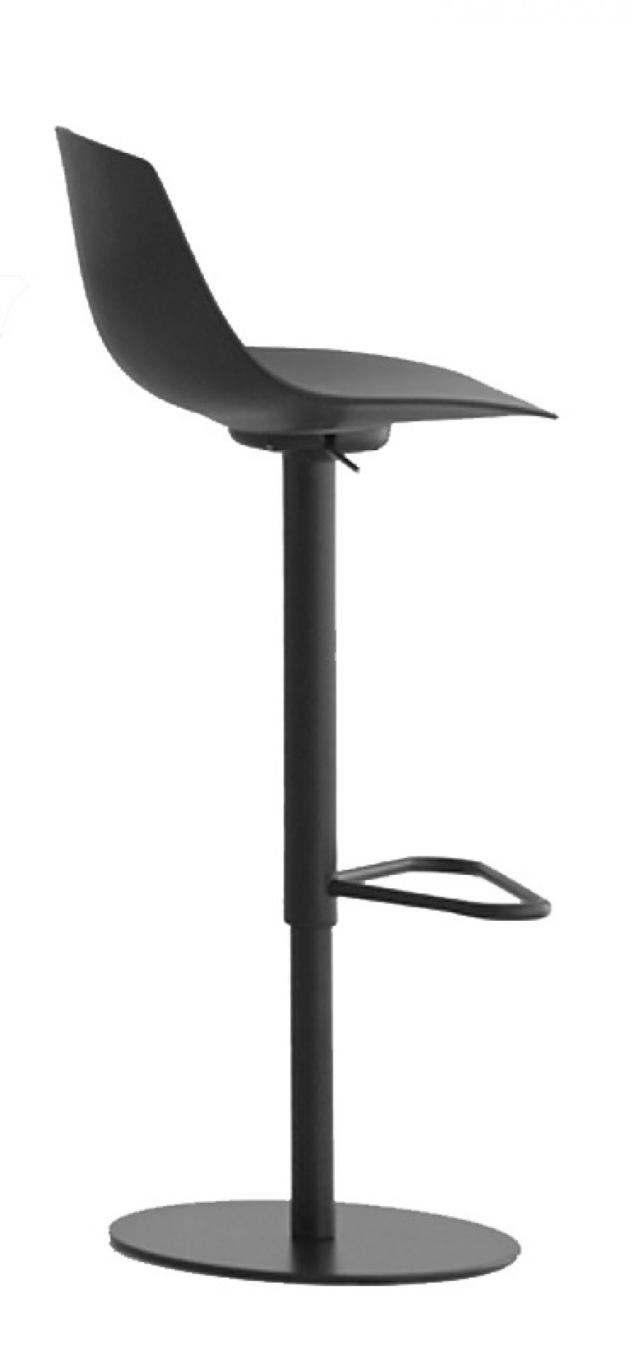 Schwarzer Miunn Barhocker mit Fußstütze und rundem Fuß, ideal für moderne Küchen und Bars.