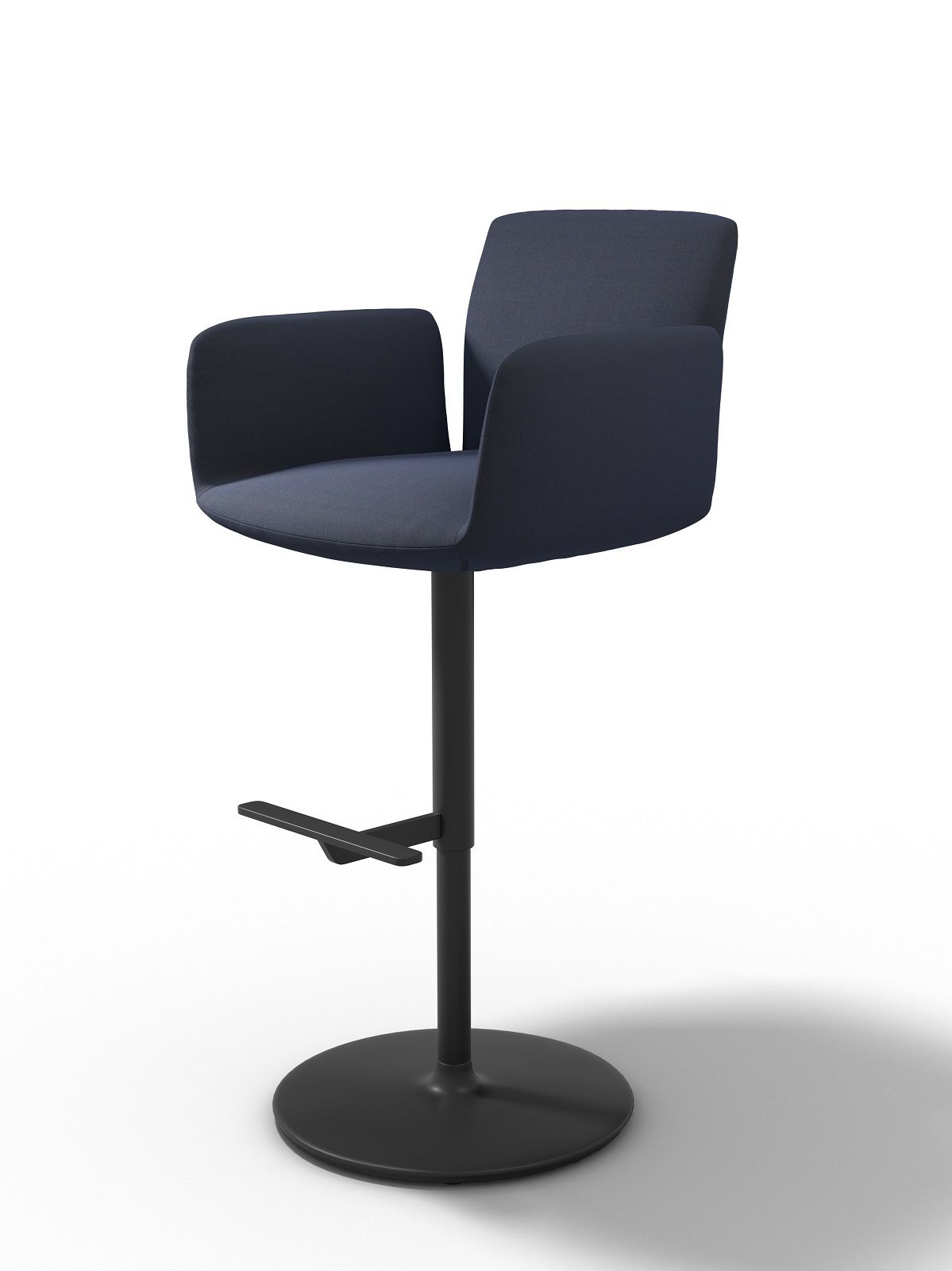 Jalis Barhocker mit Armlehne, drehbar, dunkelblau, mit Tellerfuß. Moderner Barstuhl für Küche und Bar.