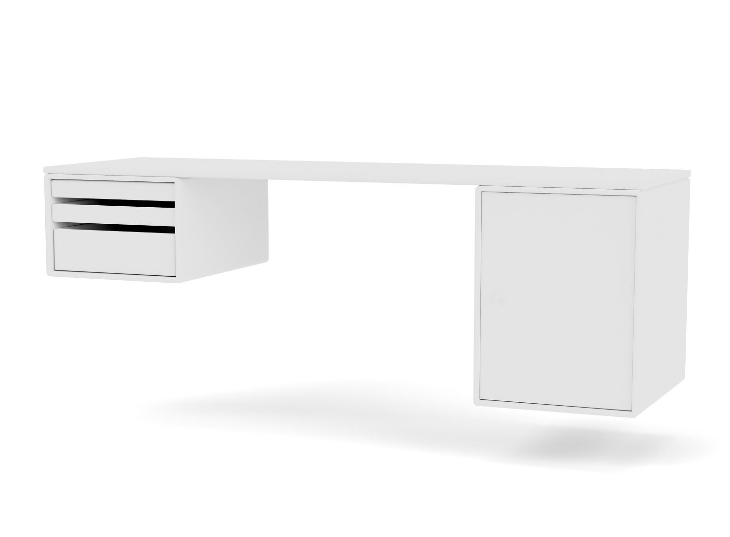 WORKSHOP Montana Schreibtisch in Weiß mit Schubladen und Schrank für Büro oder Arbeitszimmer.