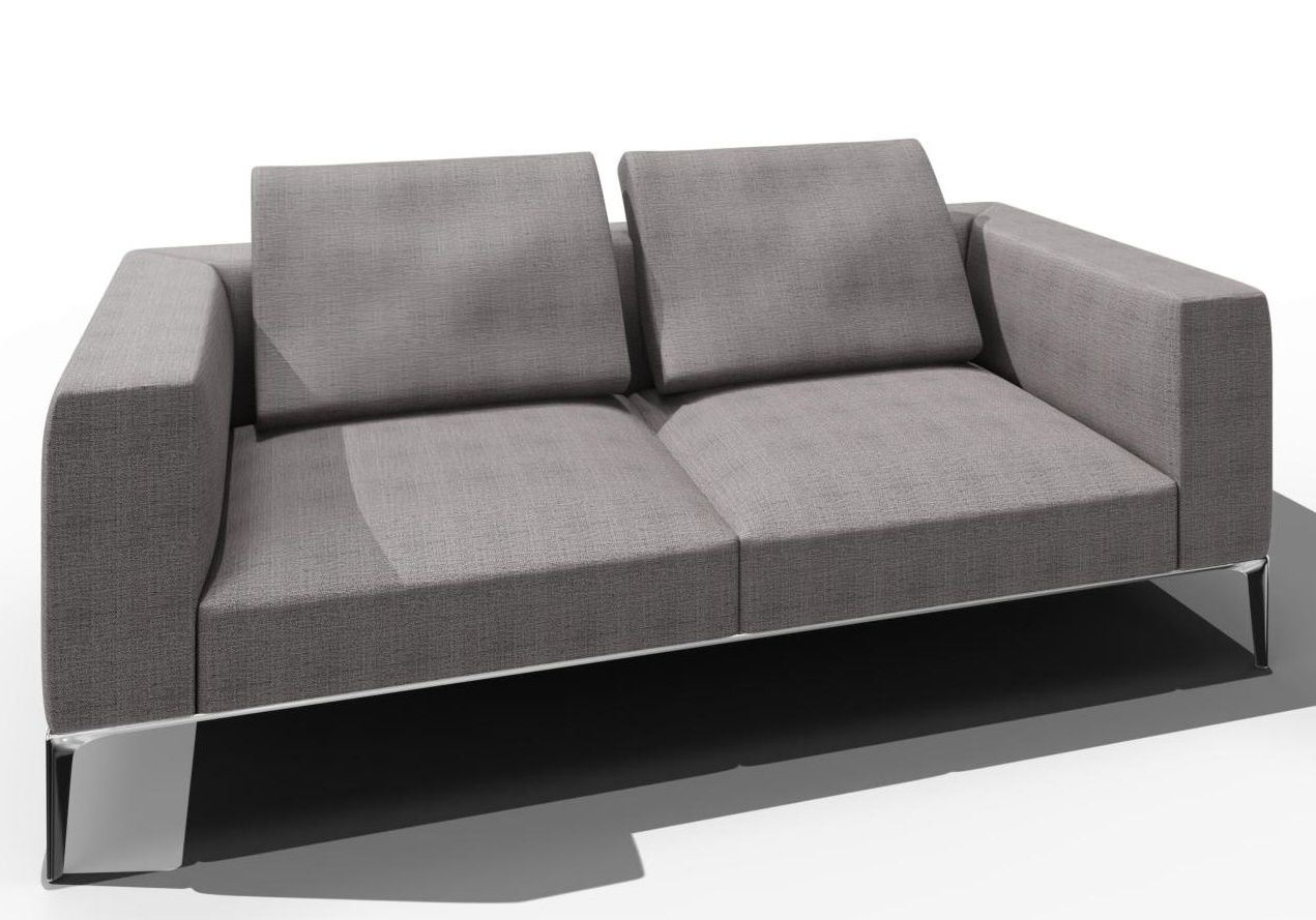 Jaan Living Sofa, 2,5 Sitzer in Grau mit zwei Rückenkissen und Chromfüßen.