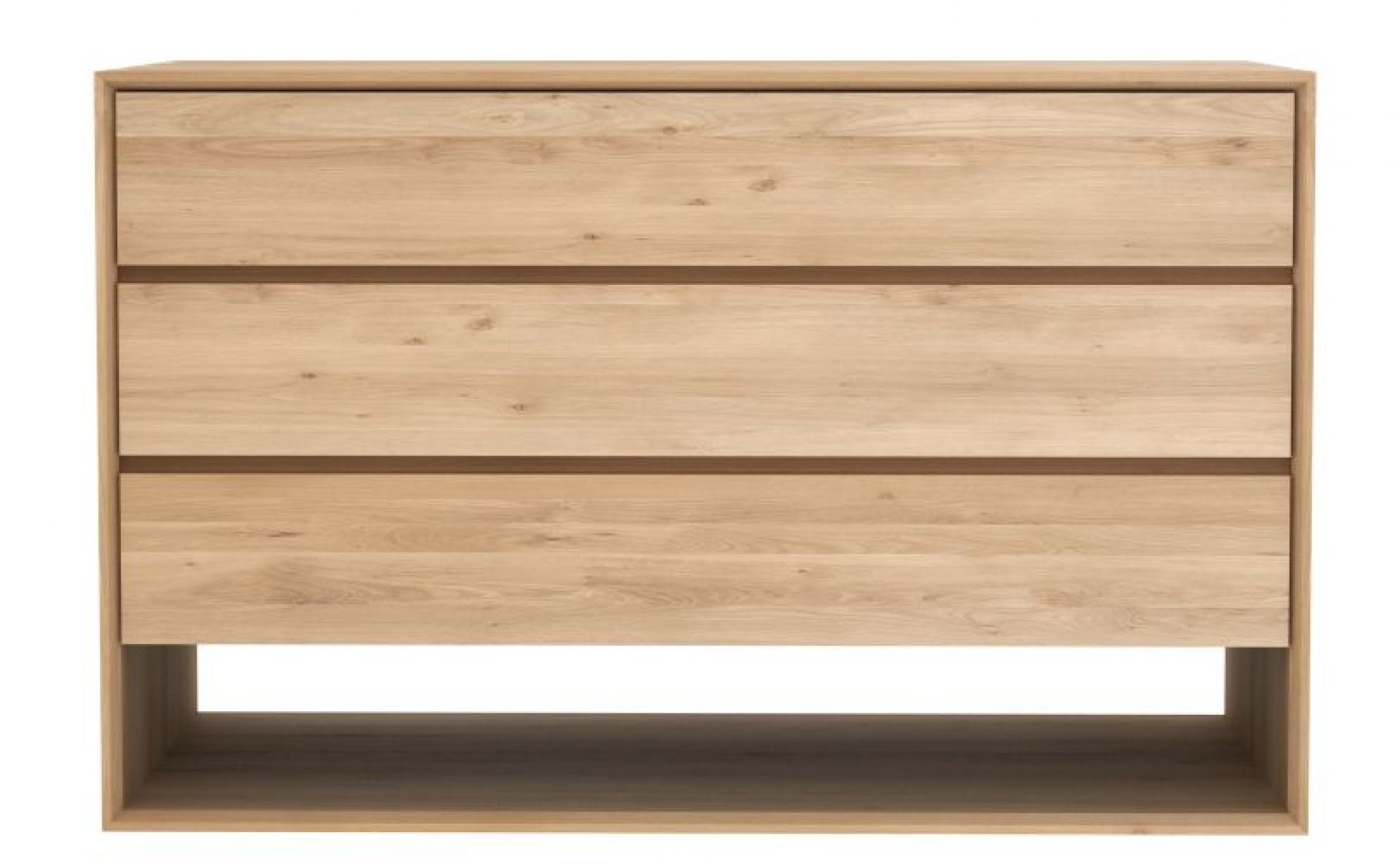 Ethnicraft Nordic Kommode aus Eiche mit drei Schubladen und minimalistischem Design für Schlafzimmer.