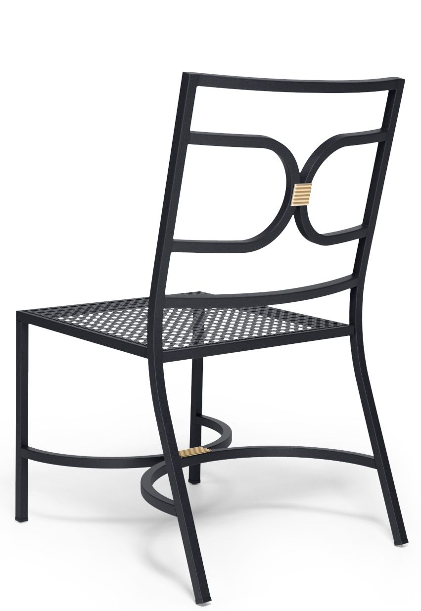 Schwarzer Collier Stuhl von Emu für den Außenbereich mit filigranem Metallgestell und Sitzfläche.