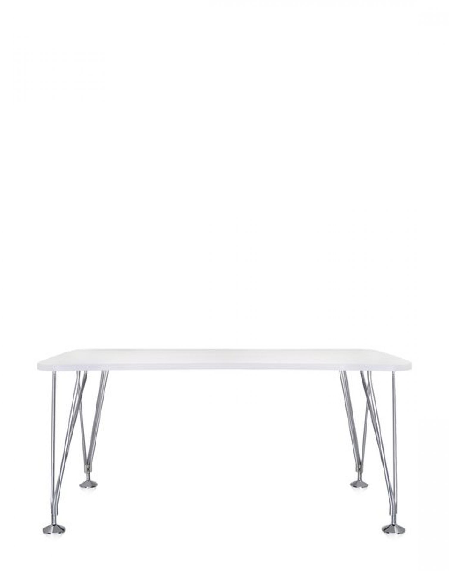 Weißer Max Tisch von Kartell, 160x80 cm, mit verchromten Stahlbeinen für Büro und Wohnbereich.