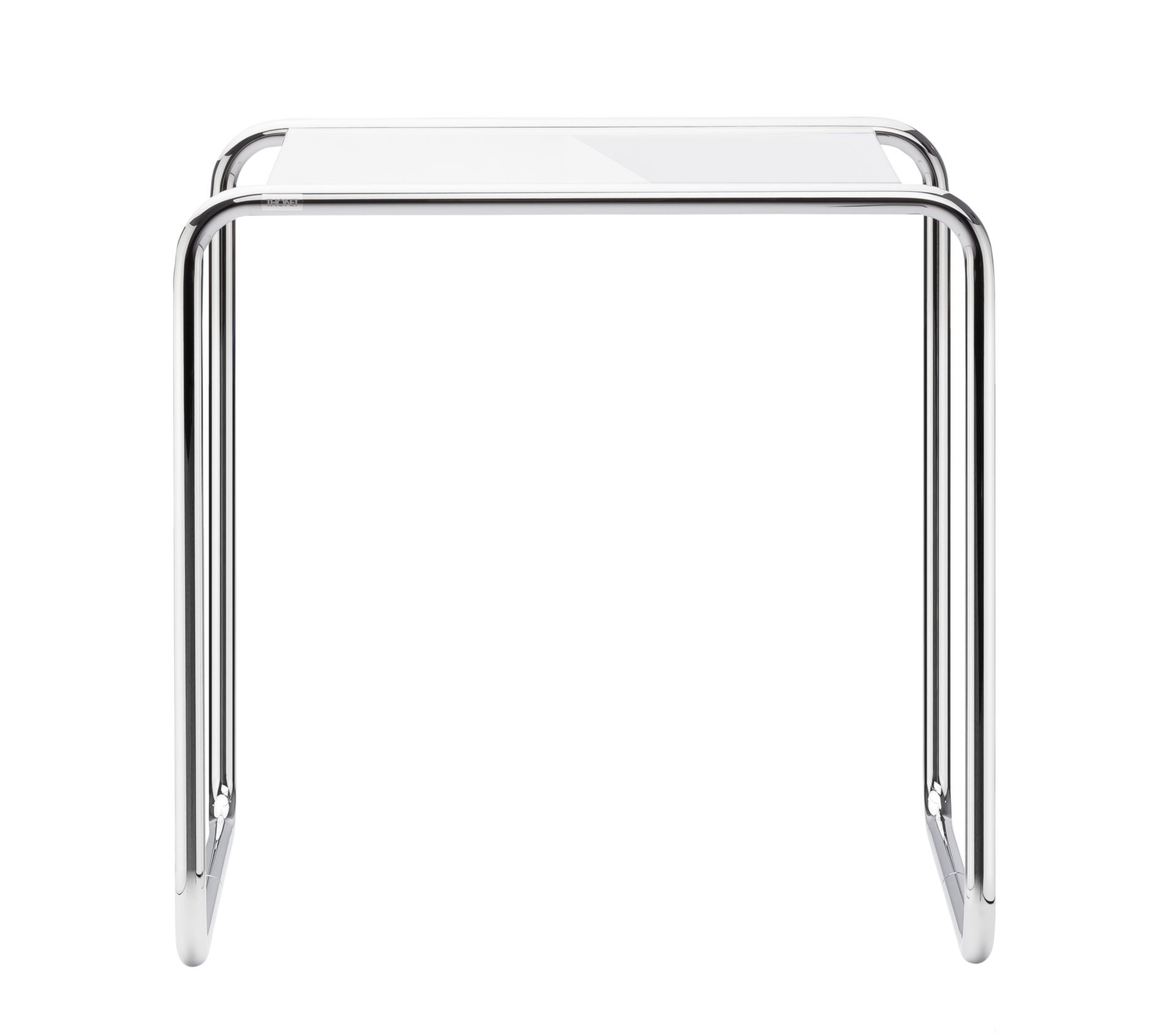 B 9 b Thonet Beistelltisch mit verchromtem Stahlrohrgestell und weißer Tischplatte. Moderner Bauhaus Designklassiker.