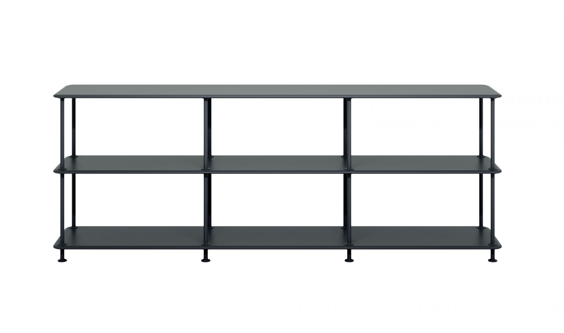 Schwarzes Montana Free Regal mit drei Fächern, ideal für Bücher und Dekoration.