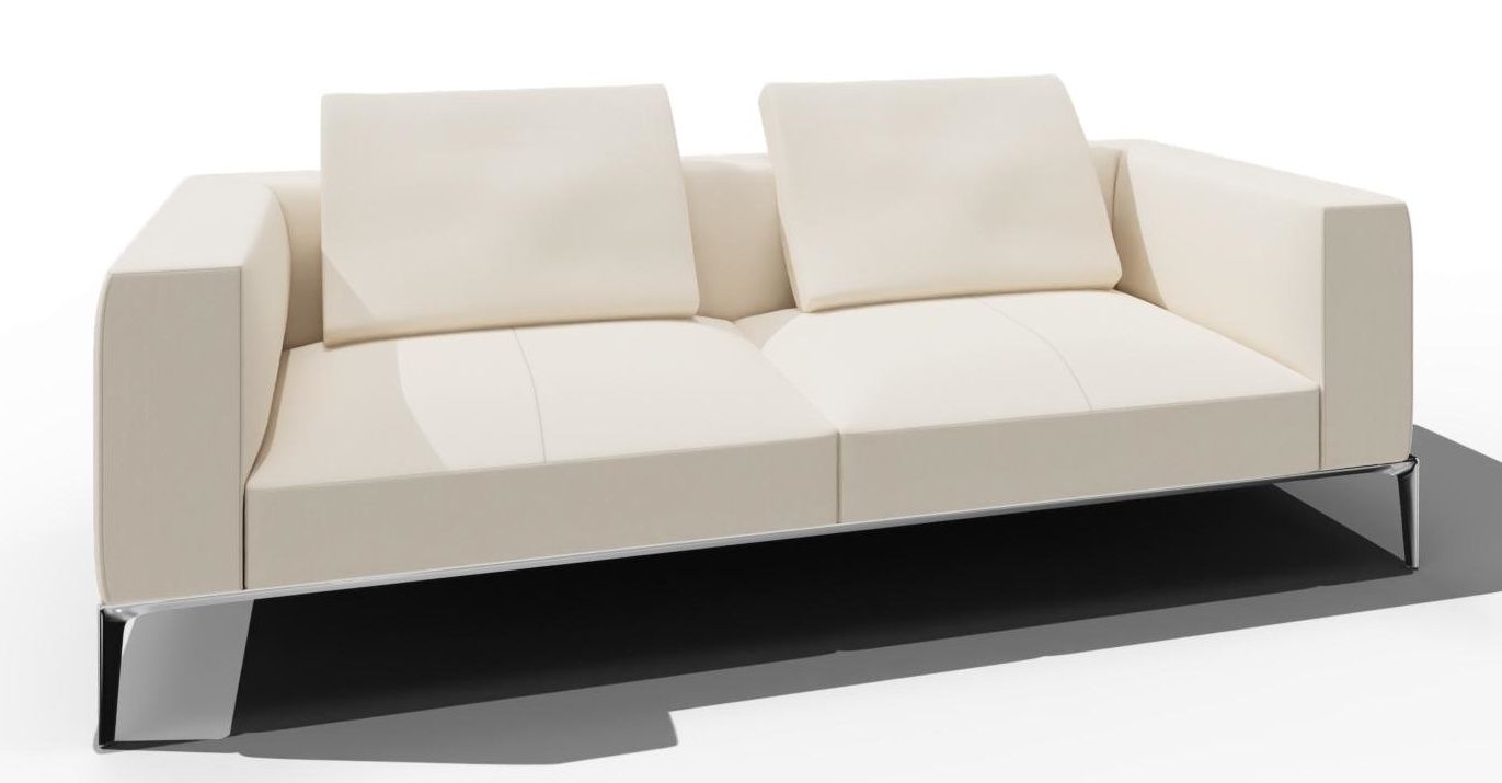 Jaan Living Sofa: Elegantes 3-Sitzer Ledersofa in Elen Ivory mit Rückenkissen.