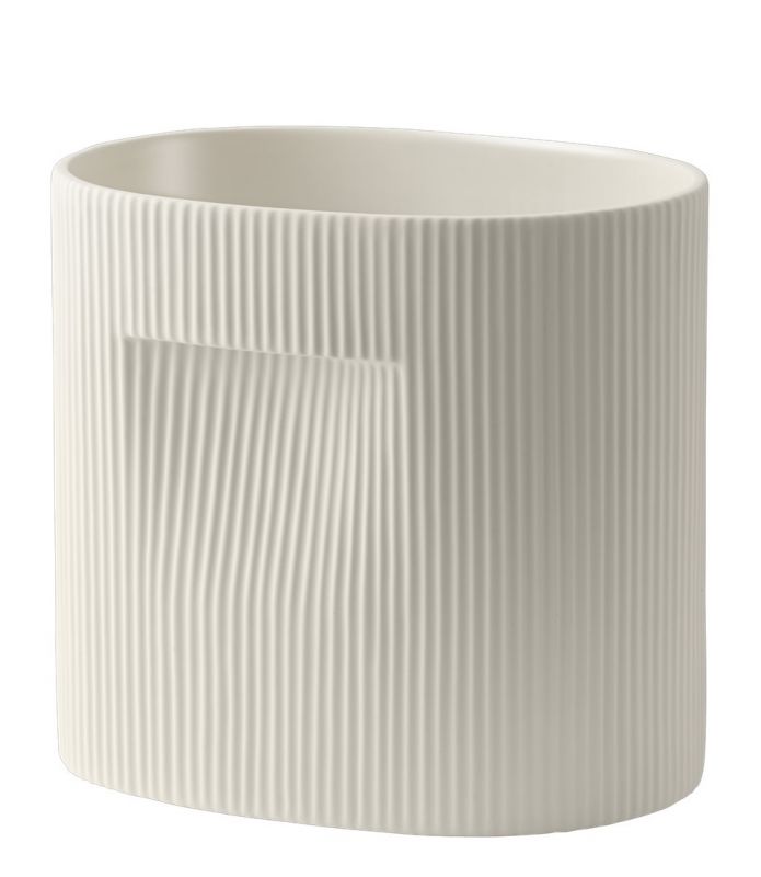 Off-white Ridge Planter von Muuto, ein moderner Blumentopf mit vertikalen Rillen und einzigartigem Design.